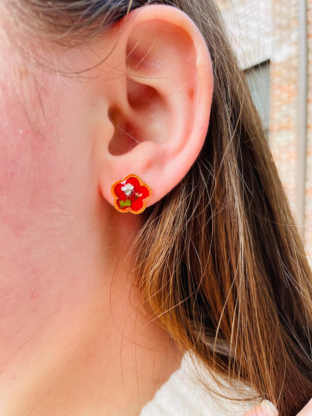Tiny Pressed Flower Stud Earrings: Gold Botanical Jewelry, Birthstone Color