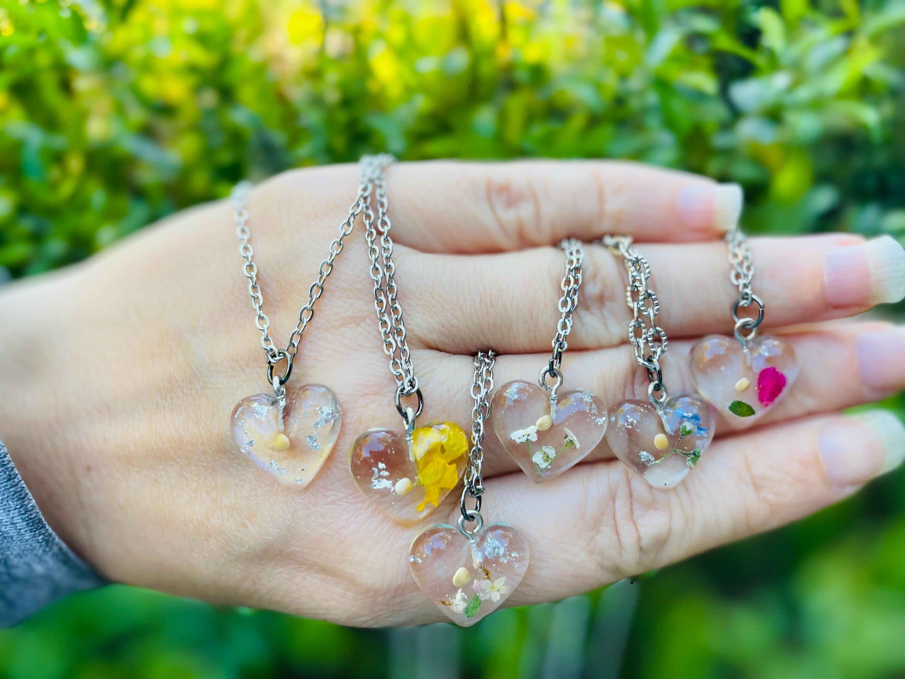Mustard Seed Heart Pendant Necklace: Personalized Birth Month Flower Jewelry