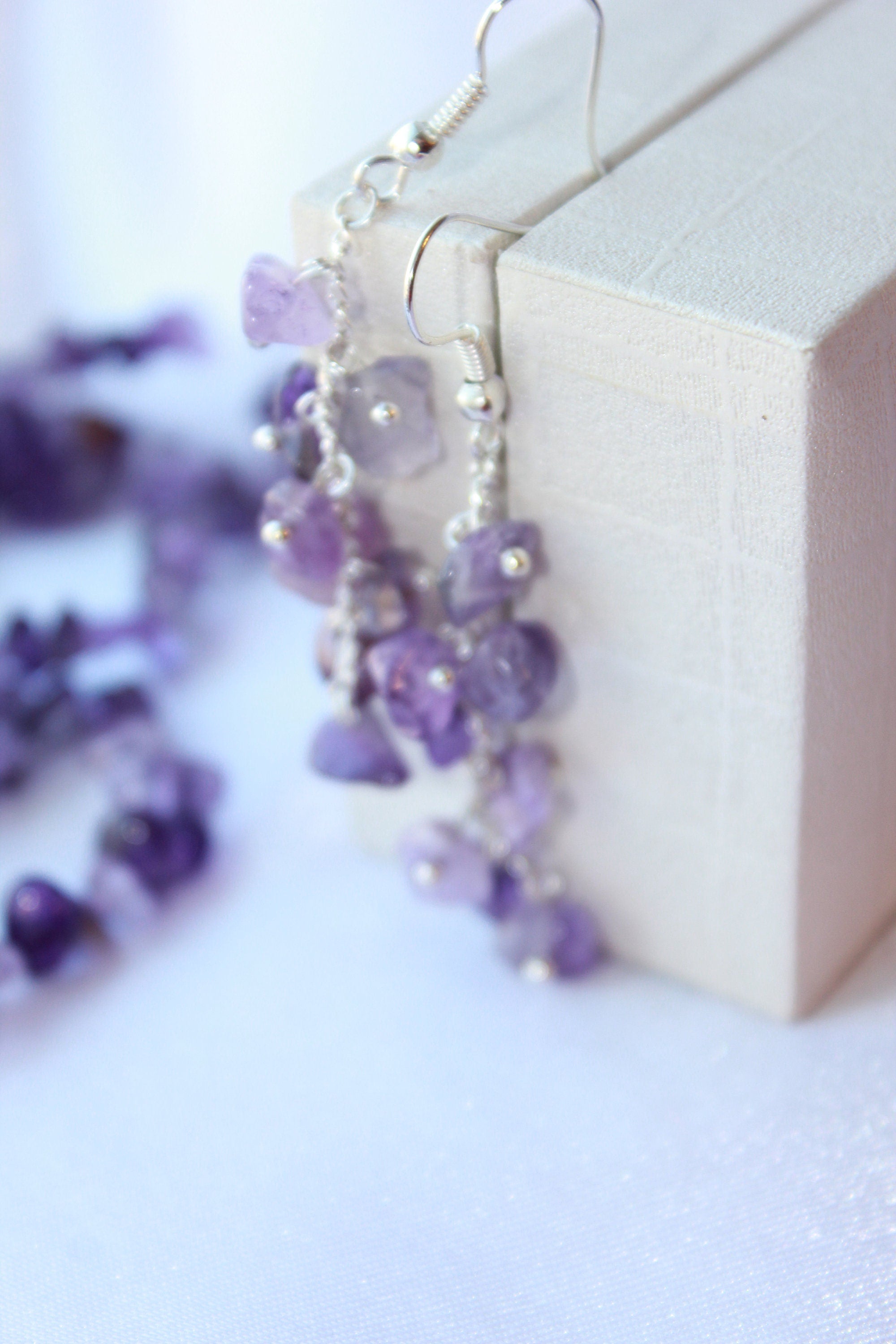 Amethyst earrings sterling silver custom birthstone earrings dangle, Unique Bridesmaid Gifts Personalized,  purple bridal earrings mom gift