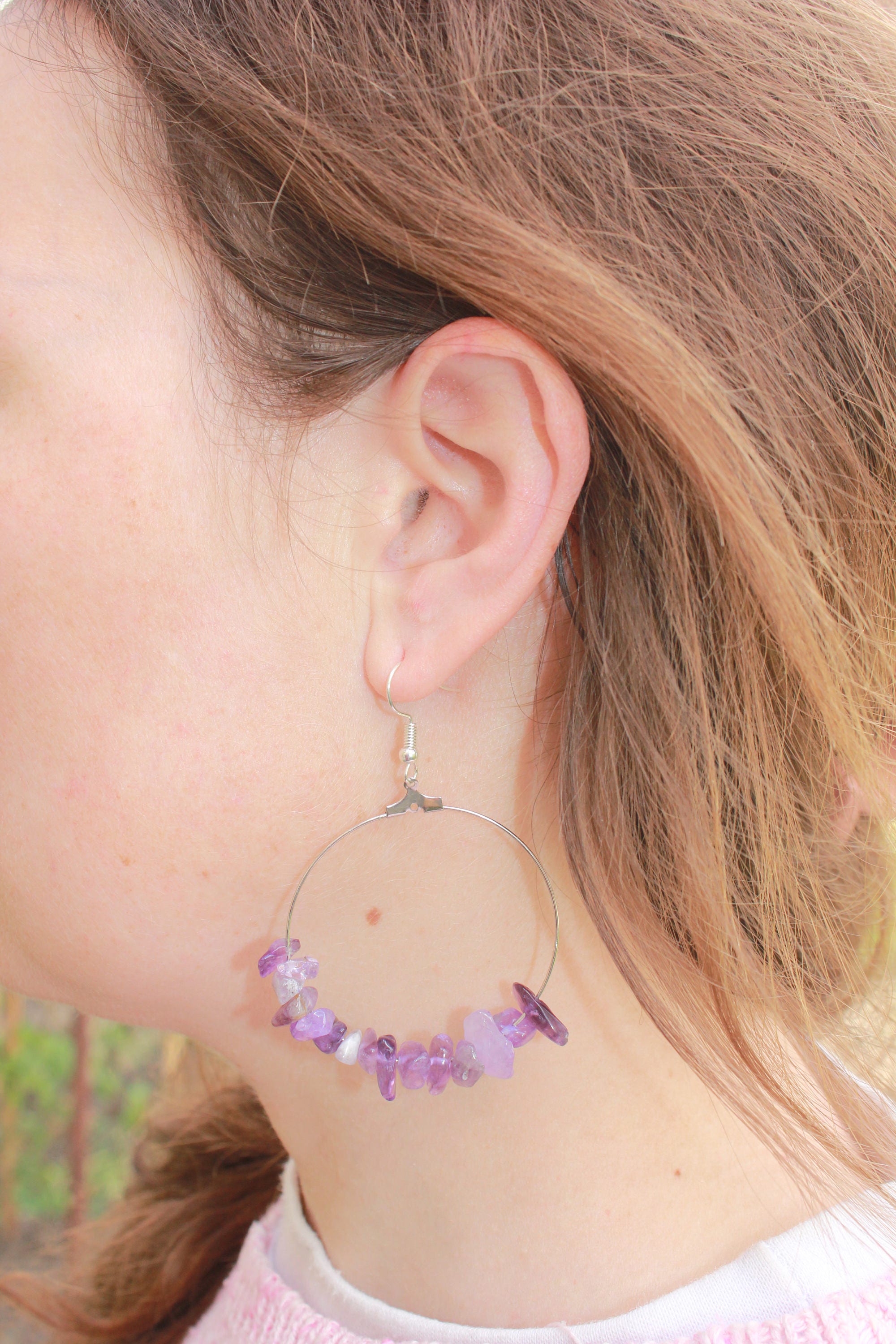 Amethyst earrings, Custom hoop earrings with Amethyst beads, jewelry gift daughter, crystal hoop earrings, February Birthstone earrings wife