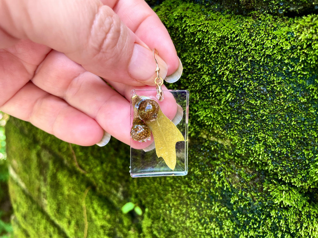 Gold-Filled Resin Earrings: Acorn, Fern & Oak Leaf - Mori Kei Jewelry