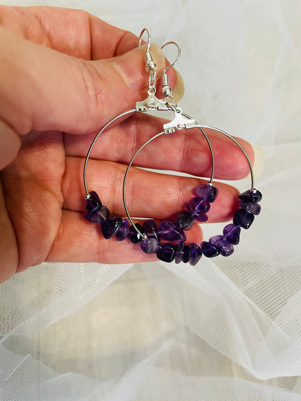 Amethyst earrings, Custom hoop earrings with Amethyst beads, jewelry gift daughter, crystal hoop earrings, February Birthstone earrings wife