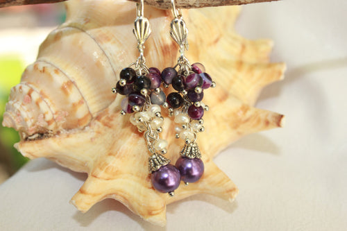 Amethyst Pearl Drop Earrings: Romantic Purple Dangle Jewelry February Birthstone