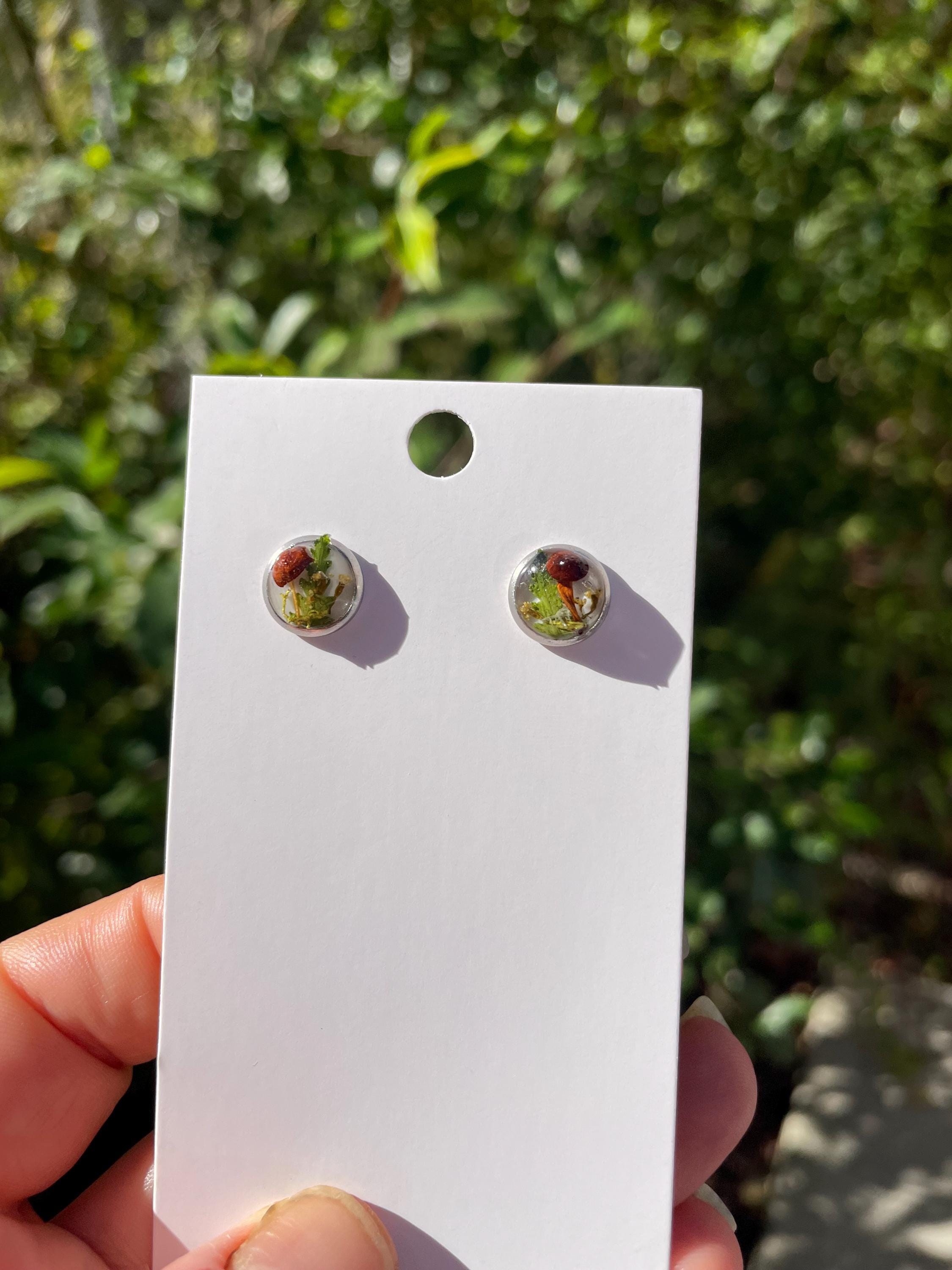 Real Mushroom Fern Unique hypoallergenic Stud Earrings for Women Men: Birthstone Personalized Nature Jewelry