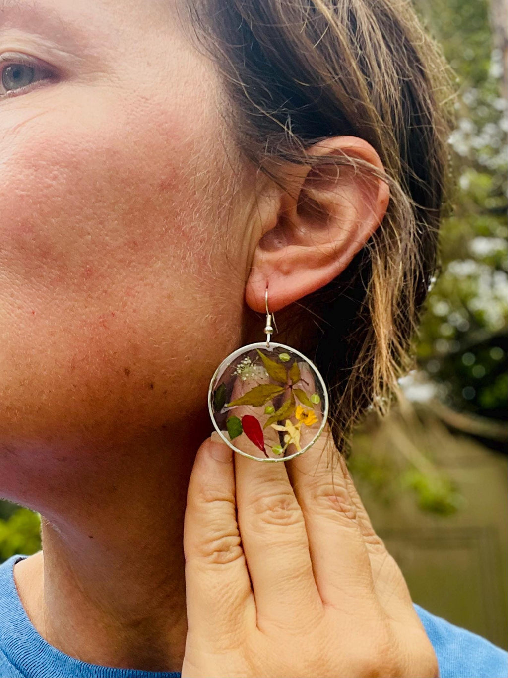 Fall Resin Earrings: Real Autumn Leaves, 14K Gold or Sterling Silver