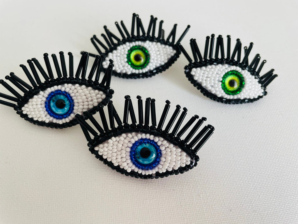 Halloween party Evil eye earrings, Blue green large evil eye earrings clip-on, beaded earrings, Tasseled eye drop protection earrings