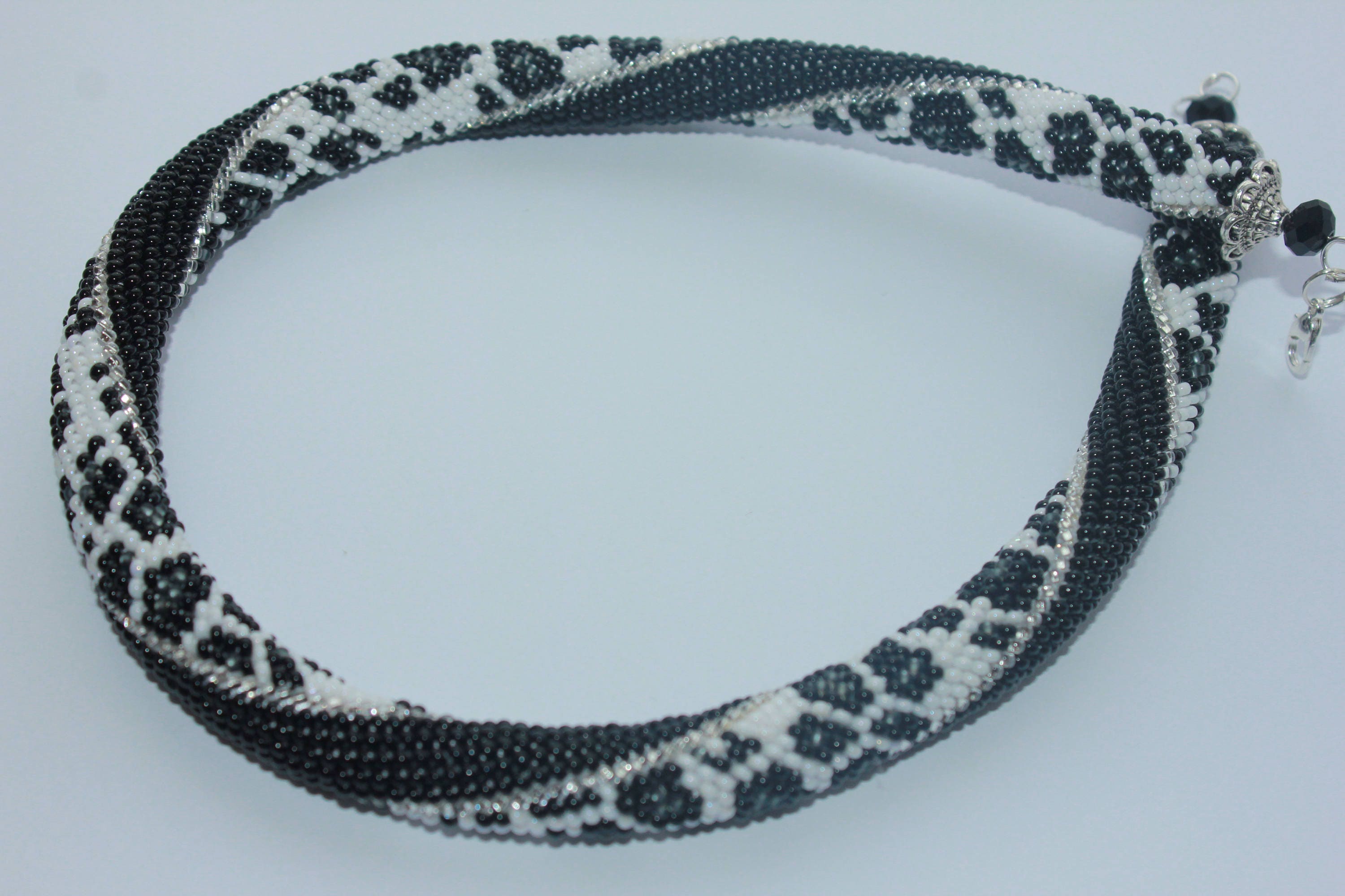 Leopard necklace beaded, monochrome boho bohemian choker, Necklace gift for wife, statement animal print jewelry for women