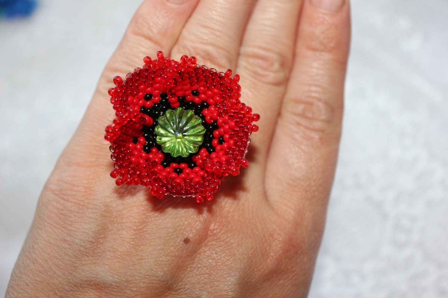 Valentine gift flower ring, red poppy jewelry, big floral rings quirky, nature jewelry for women, Birthday gifts for wife, present for mom