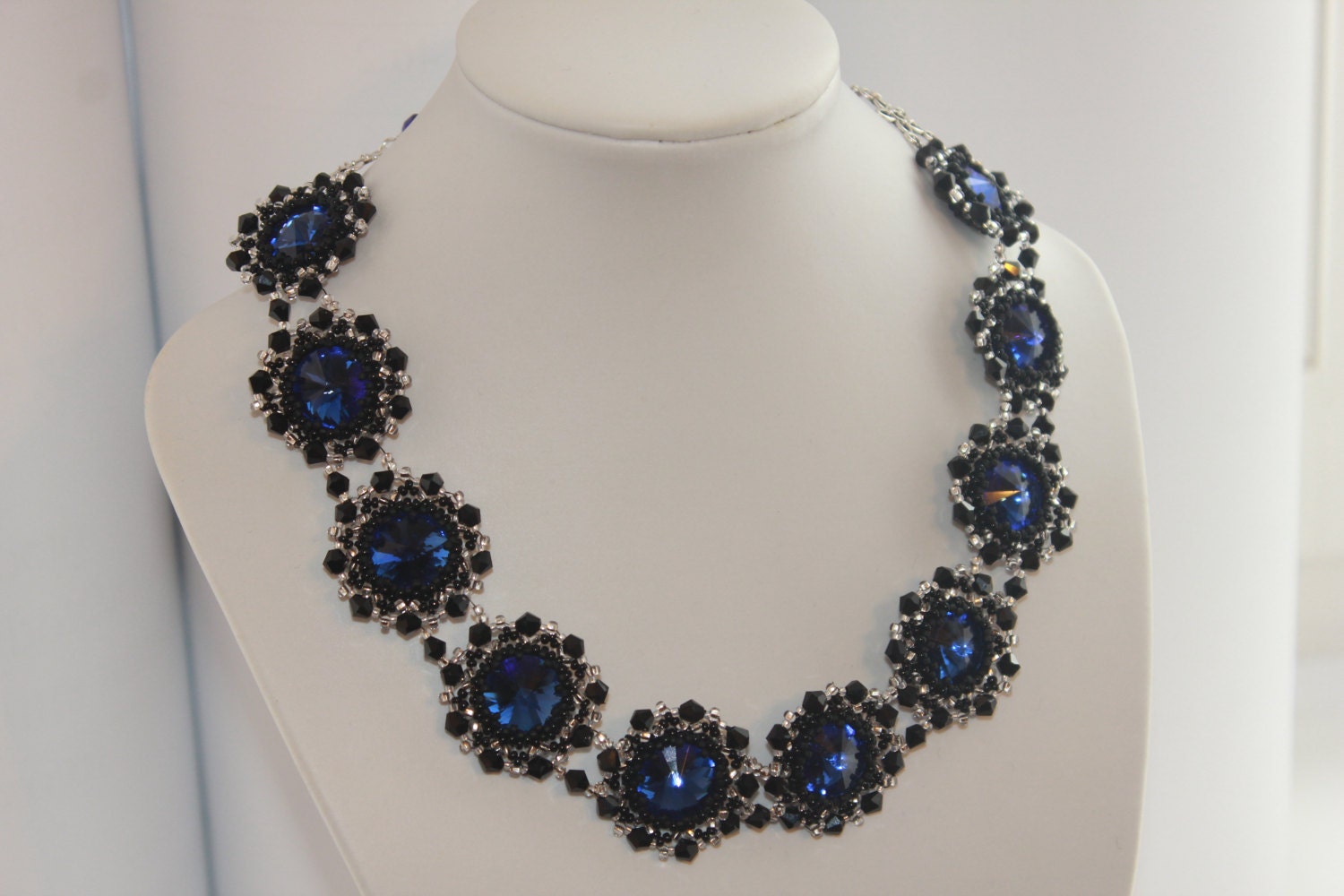 Blue Rhinestone collar necklace gifts for wife  sabyasachi style jewelry fashion choker women beaded festive birthday jewelry for girlfriend