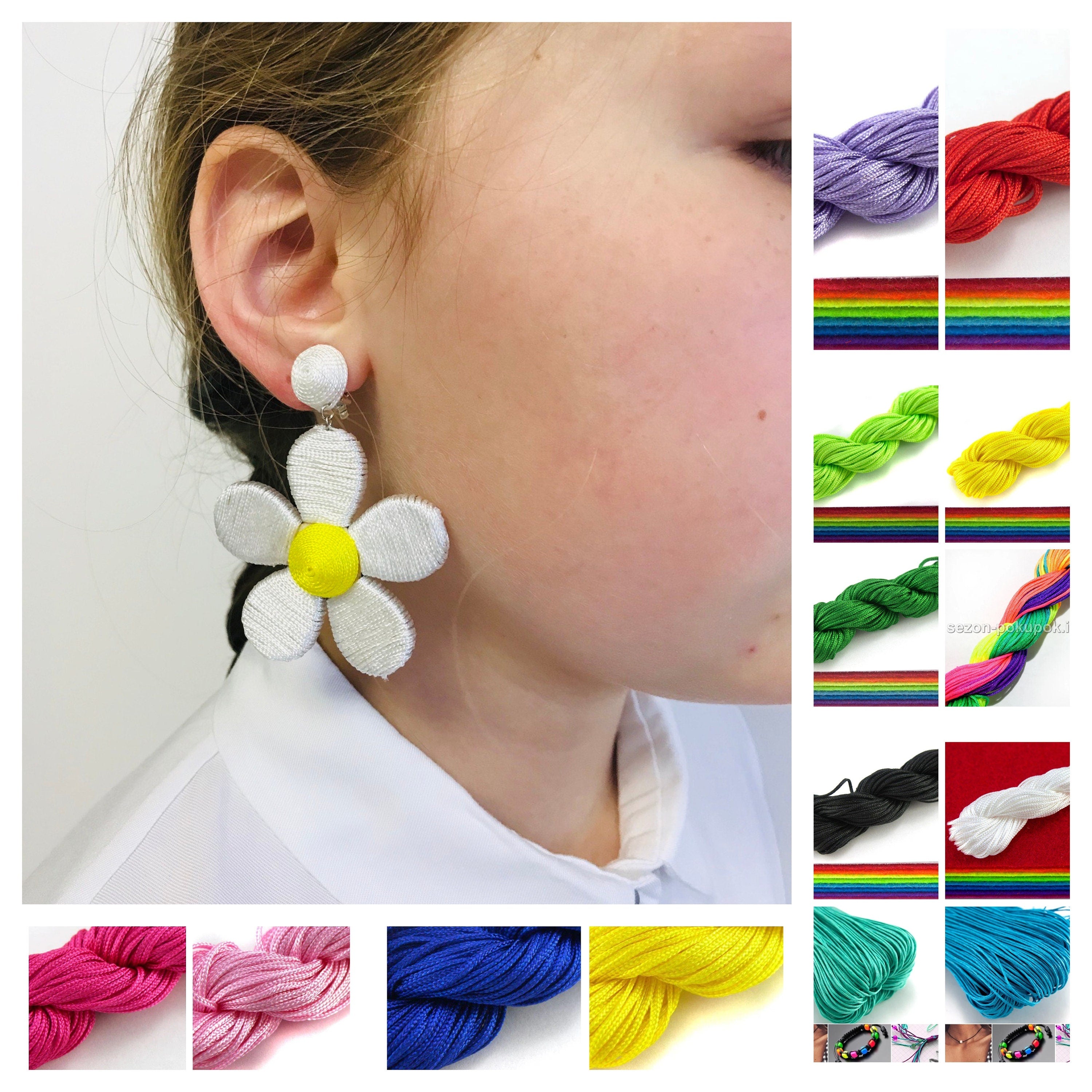 Cottagecore wedding clip earrings for bride bridesmaid, hot pink handmade Rebecca style big Daisy earrings, silk wrapped Flower earrings