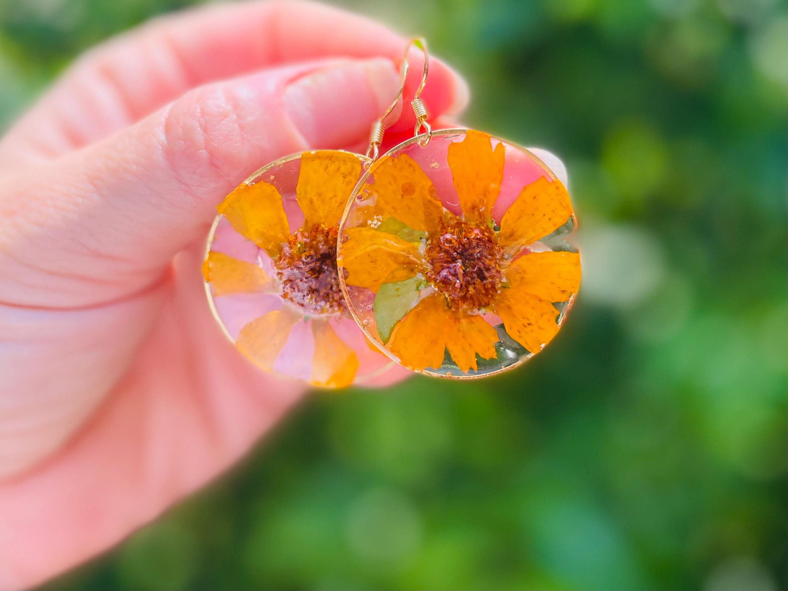 Resin Sunflower Dangle Earrings: Cottagecore Floral Jewelry