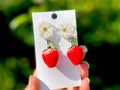 Strawberry Earrings: Real Blossom, Sterling Silver Hooks, Botanical Jewelry