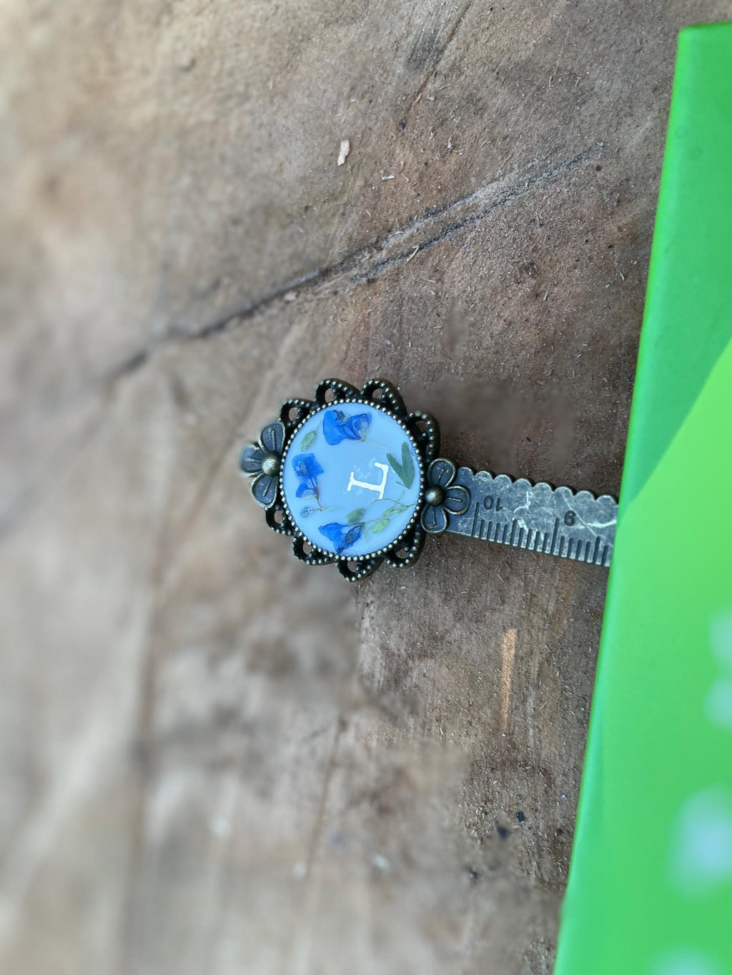 Custom Initial Blue Flower Bookmark: Personalized Resin Metal Bronze / Silver Bookmark, Book Lover Gift