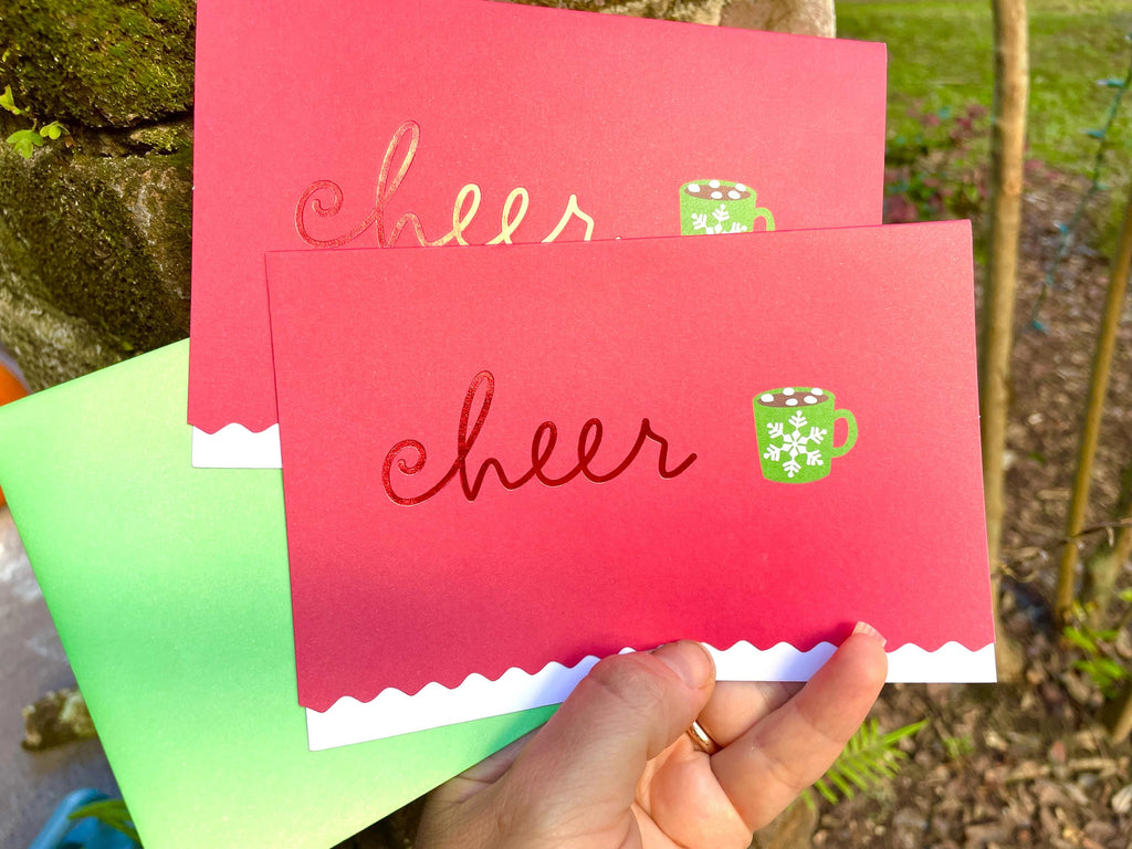 Vintage Christmas Cheer Card: Hot Cocoa & Snowflake Holiday Greeting
