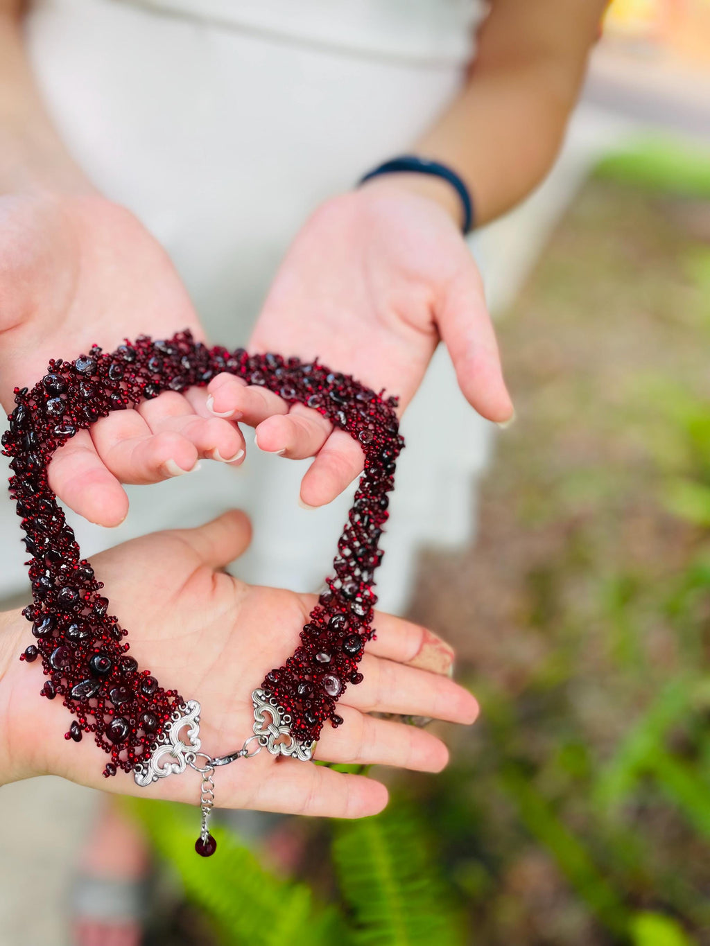 Red Garnet Beaded Necklace: Burgundy Collar Choker for January Birthdays & 2nd Anniversaries | Wedding Jewelry