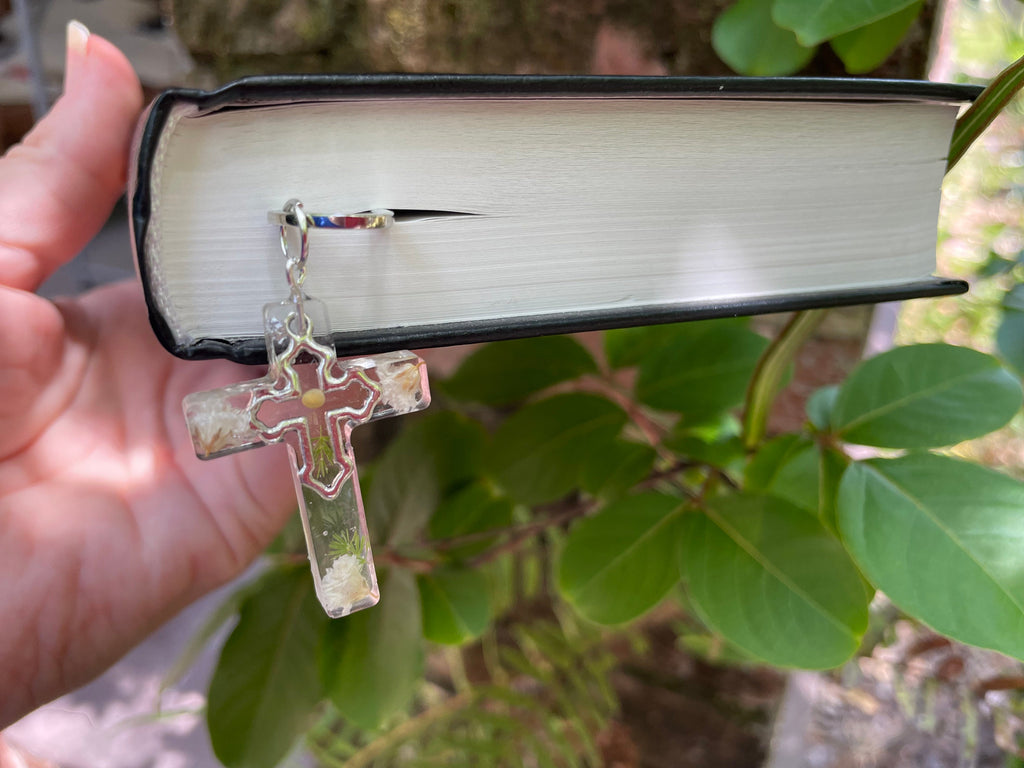 Birthstone Personalized Handmade Cross Bible Bookmark with Baby's Breath Flowers & Mustard Seed: Faith Inspired