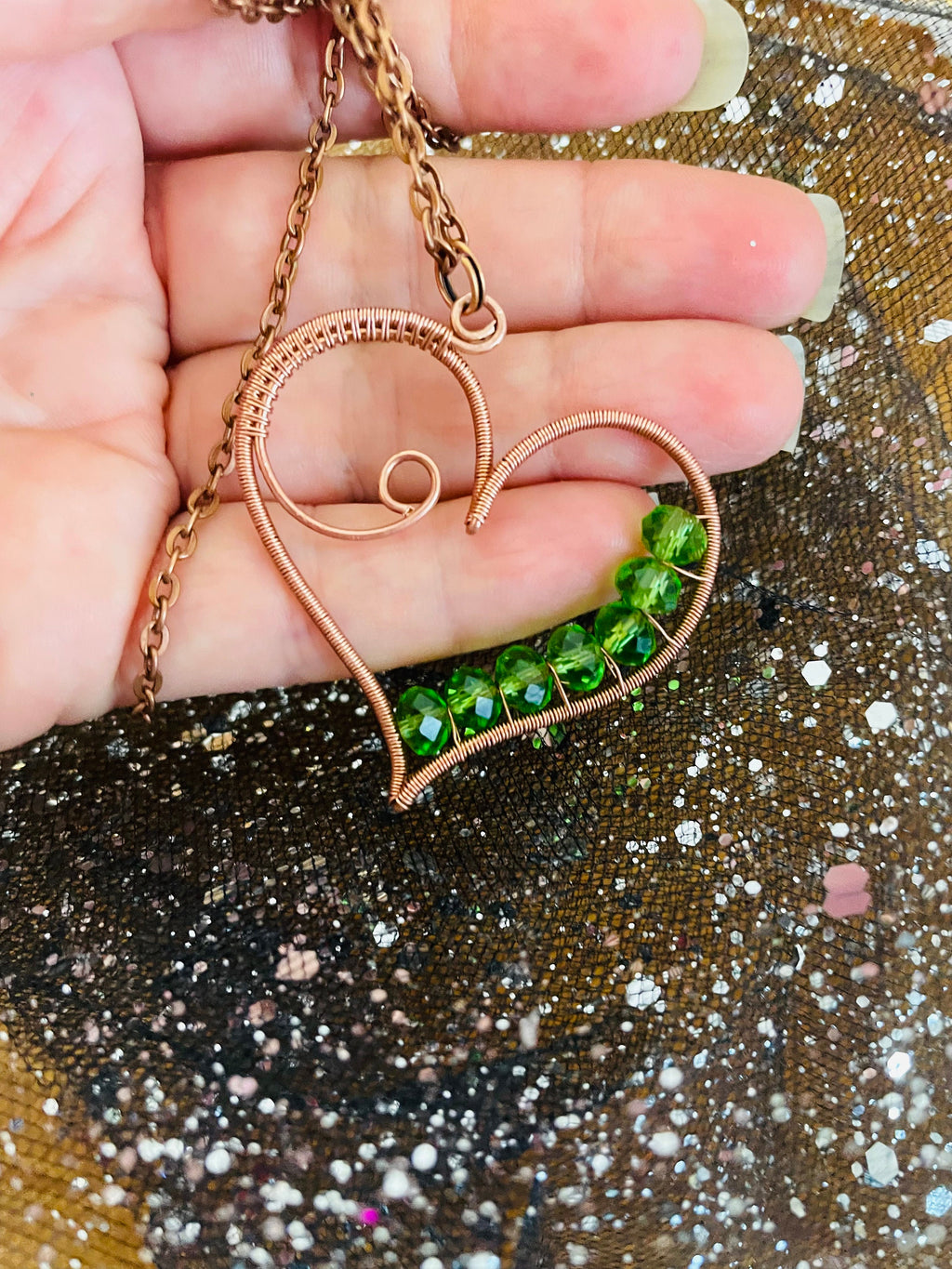 Aesthetic necklace Heart chakra necklace copper for women, Big Heart pendant, Copper Heart jewelry with rainbow crystals, Ukrainian seller