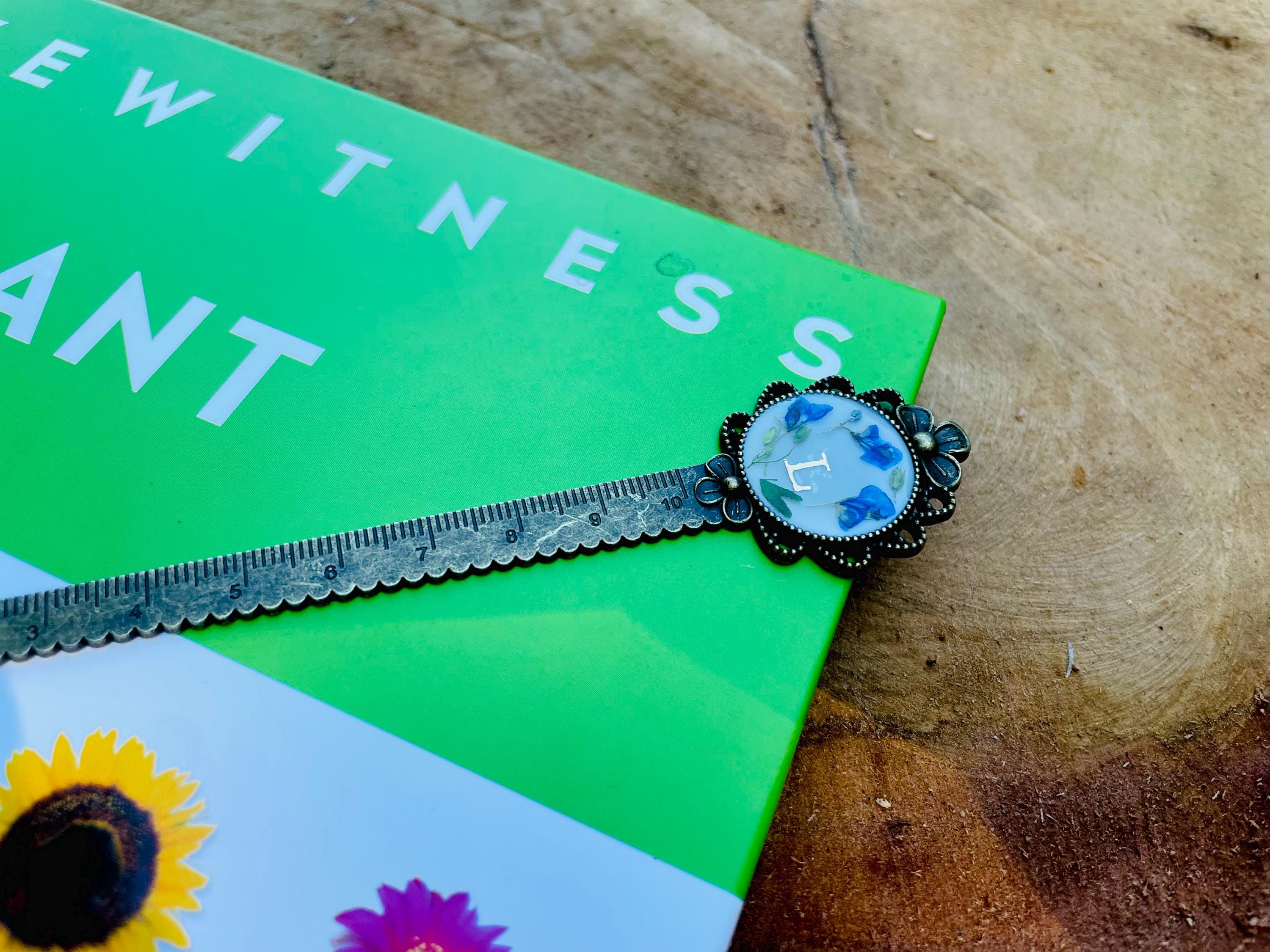 Personalized Metal Bookmark with Initial: Custom Pressed Flower / Cat / Mushroom Design Bookish gift