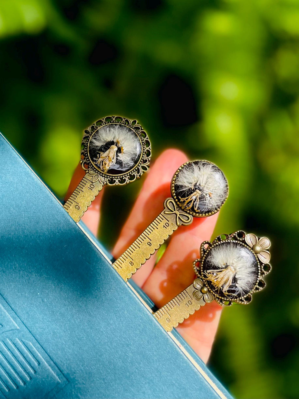 Real Dandelion Bookmark: Bronze Metal Ruler, January Birth Flower Black Gothic Bookish Gifts