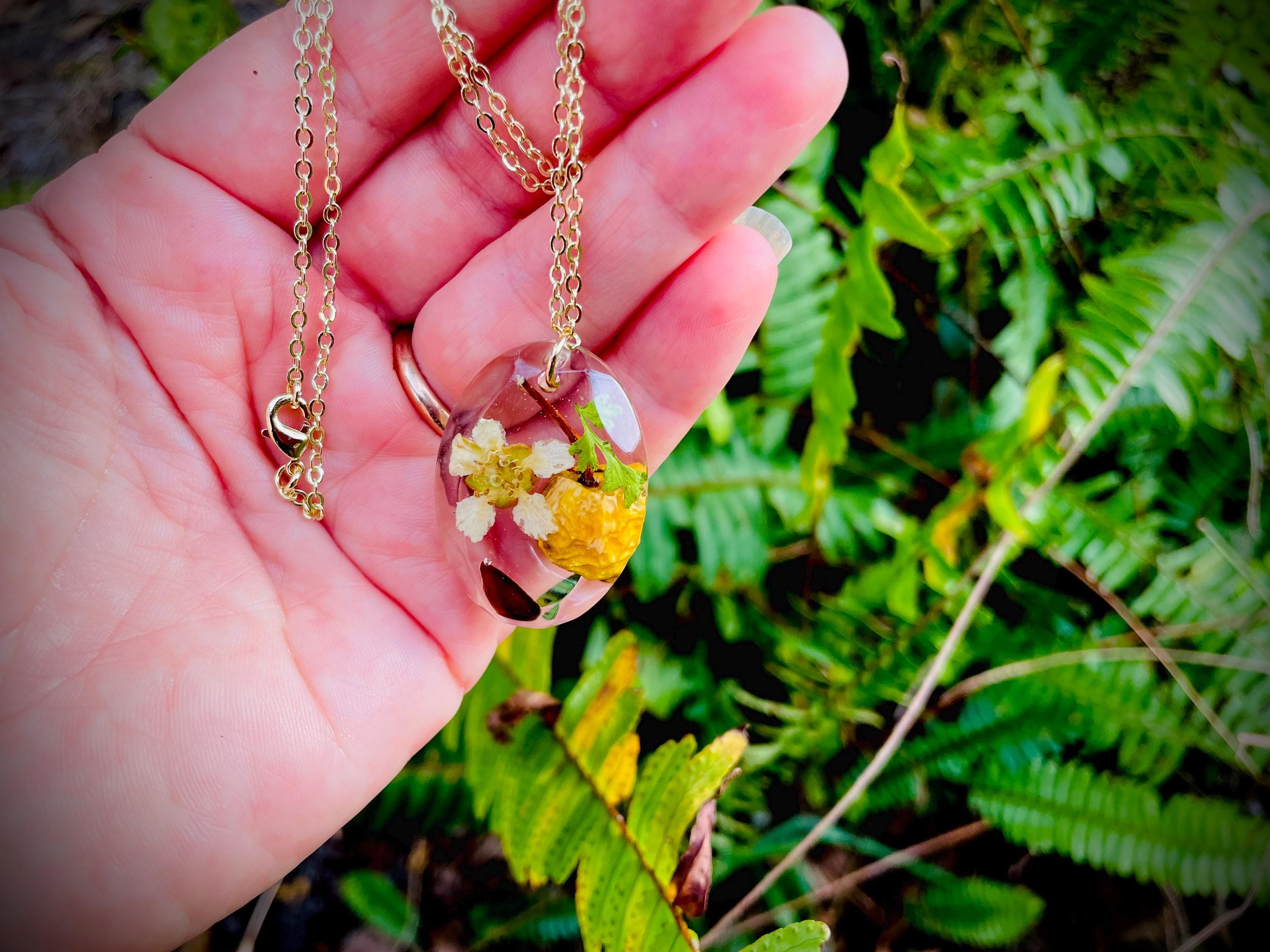 Apple Blossom Necklace: Real Apple Pendant, Leather Cord