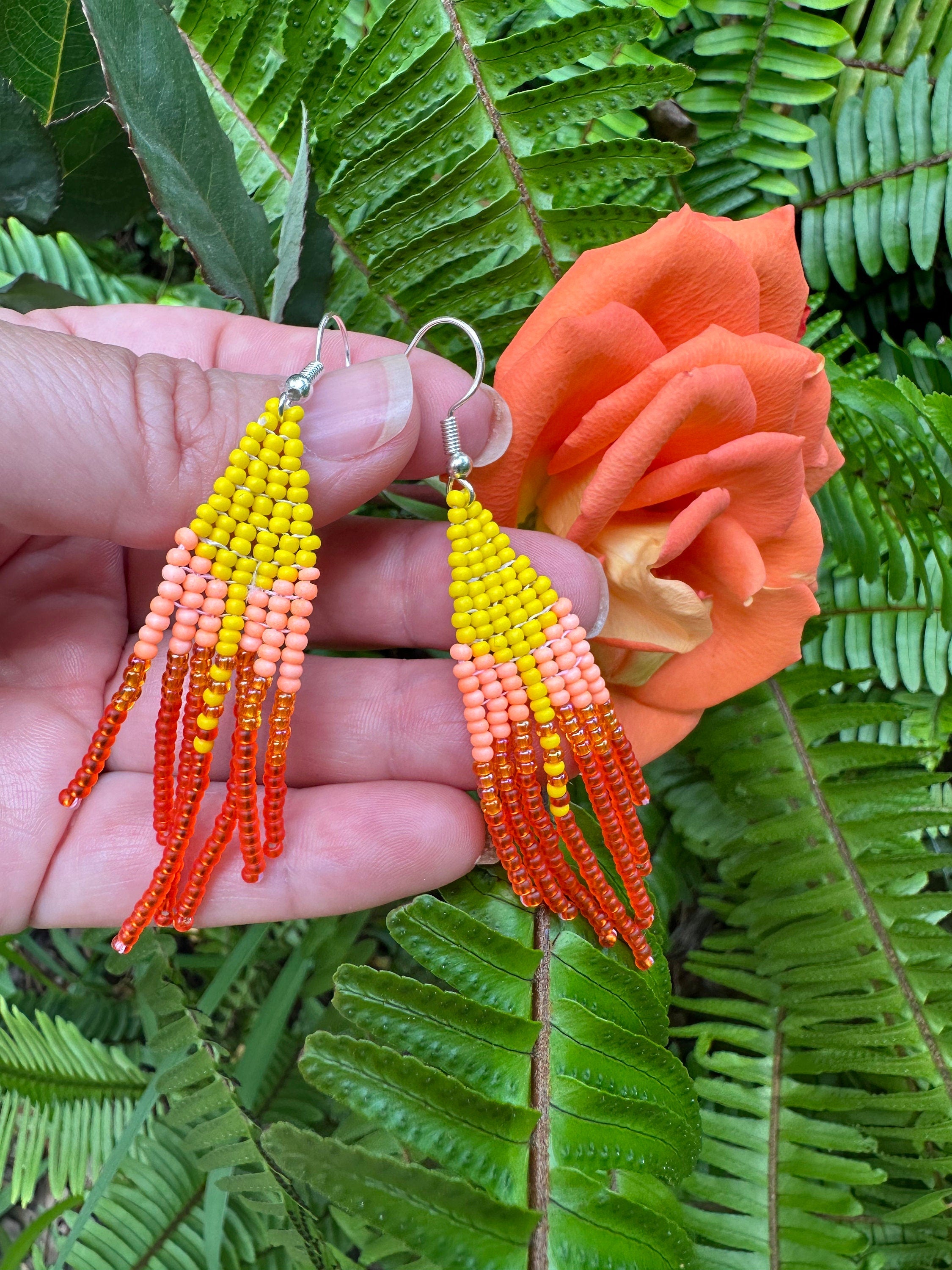 Handmade Ombre Seed Bead Fringe Earrings: Boho Dangle Jewelry