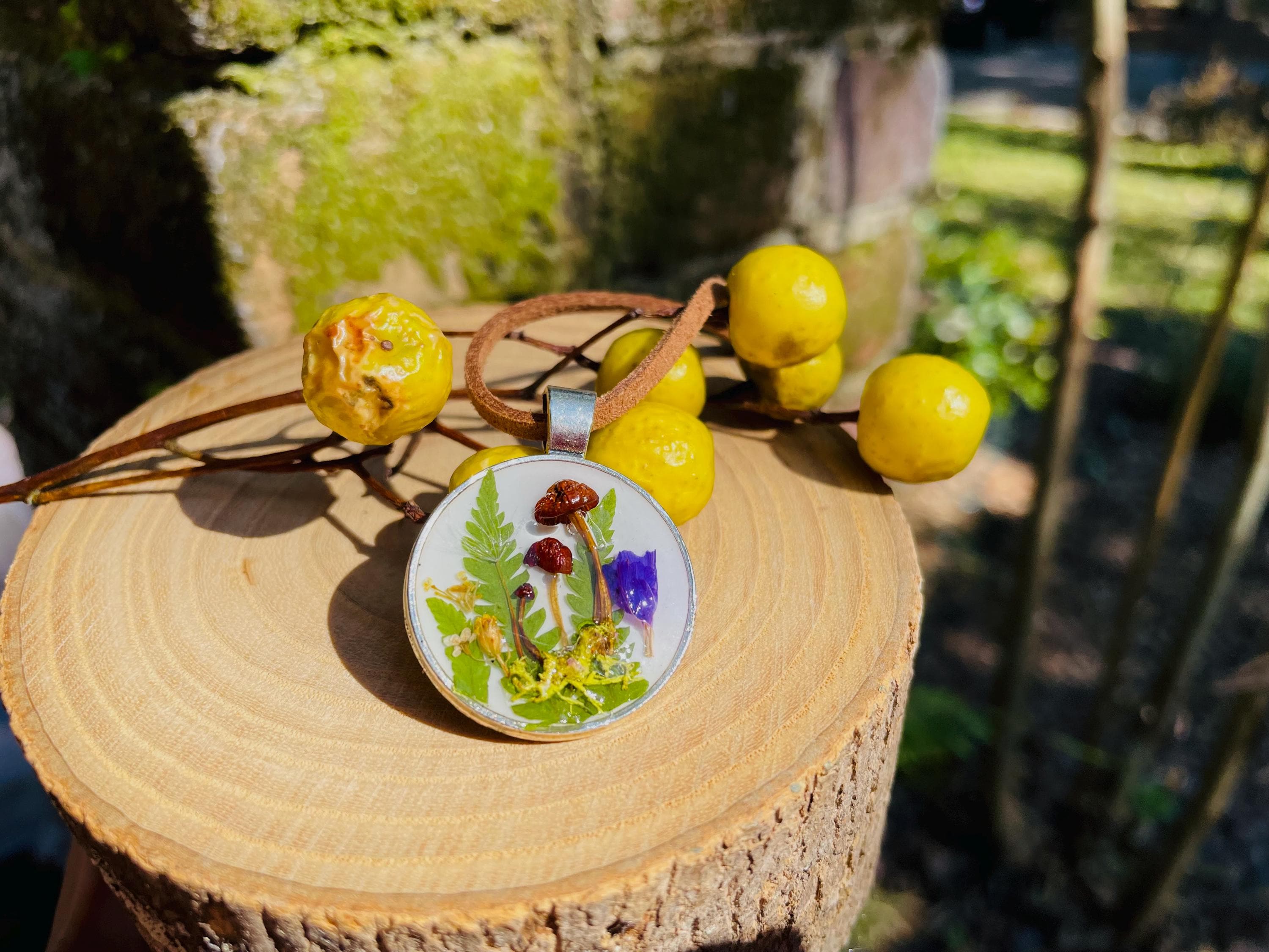 Personalized Family Mushroom Terrarium Necklace: Moss Resin Pendant, Cottagecore Jewelry Birthstone