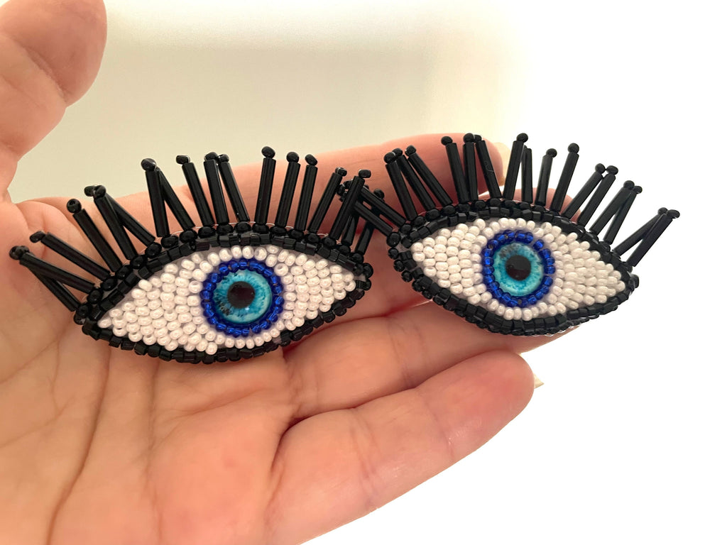 Halloween costume accessories, Evil eye earrings, Halloween earrings, halloween jewelry handmade, Blue green large evil eye earrings clip-on
