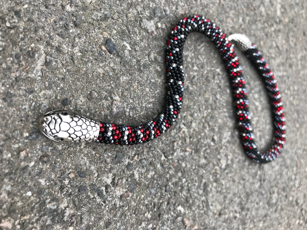 Beaded Snake Necklace, Halloween jewelry, Black Gothic Necklace, Christmas gifts for him, Black Beaded Choker, Gothic Choker, Snake Choker