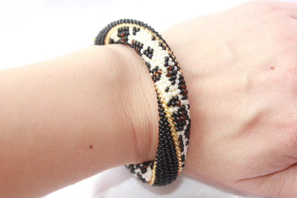 PDF Pattern Bracelet Tutorial Halloween, Leopard Bead crochet rope, seed bead pattern, Jewelry patterns, diy bracelet crochet with beads