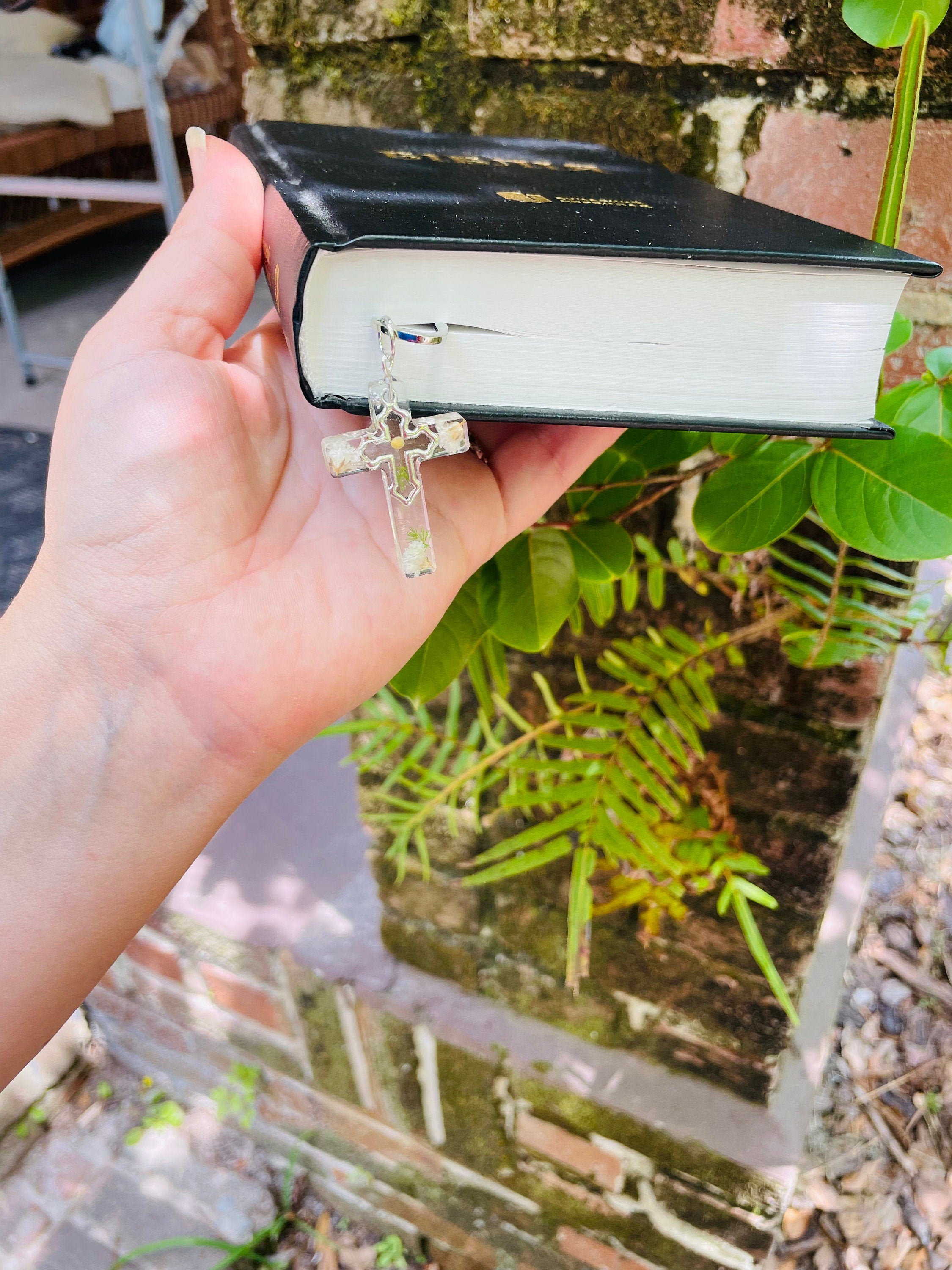 Birthstone Personalized Handmade Cross Bible Bookmark with Baby's Breath Flowers & Mustard Seed: Faith Inspired
