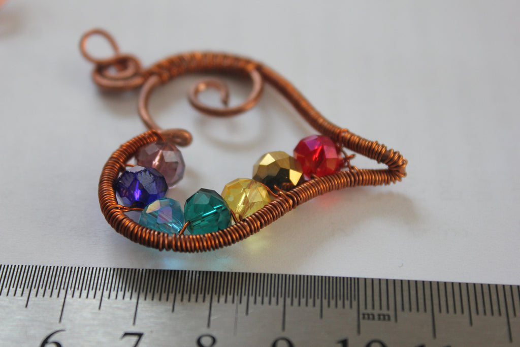 Aesthetic necklace Heart chakra necklace copper for women, Big Heart pendant, Copper Heart jewelry with rainbow crystals, Ukrainian seller