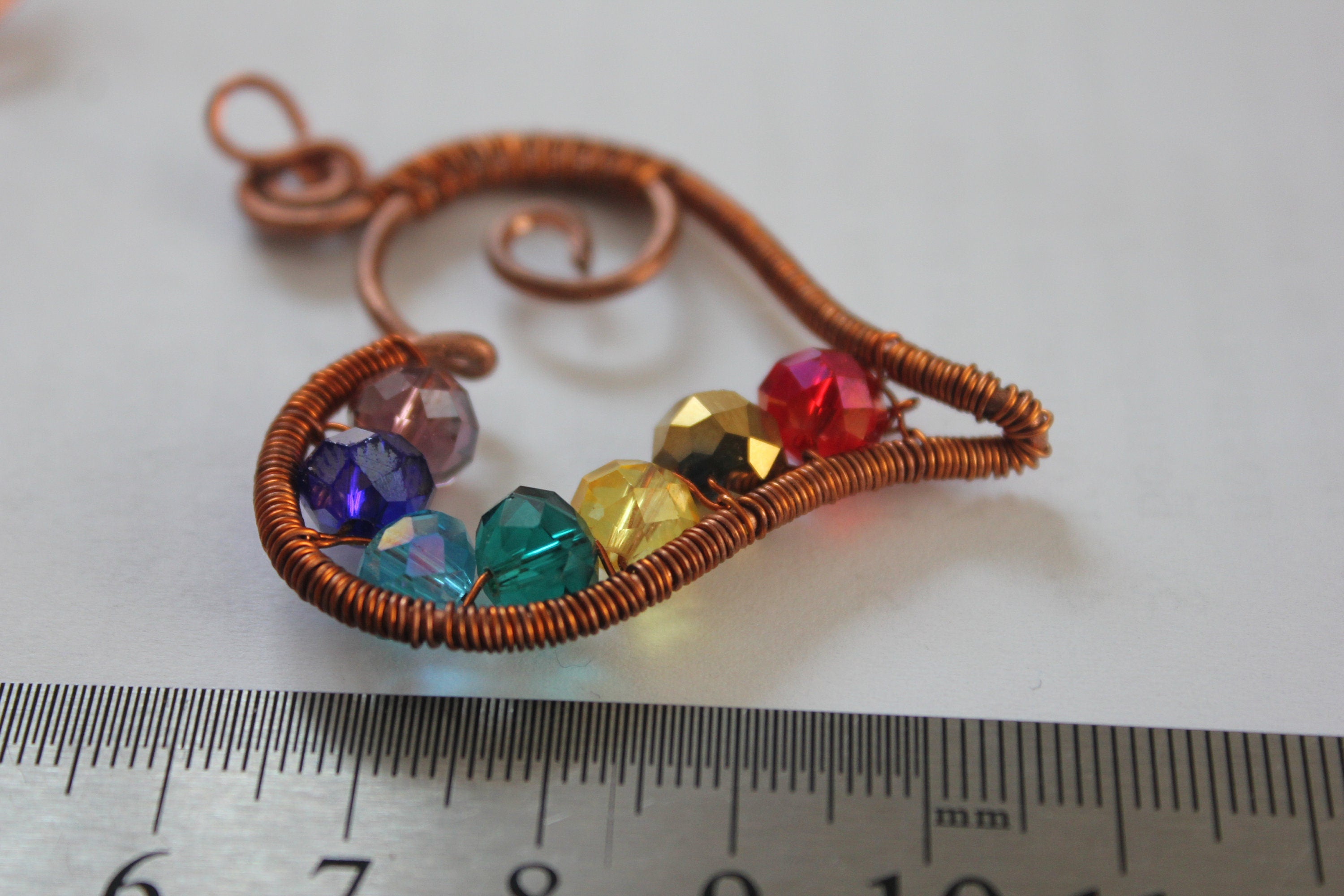 Aesthetic necklace Heart chakra necklace copper for women, Big Heart pendant, Copper Heart jewelry with rainbow crystals, Ukrainian seller