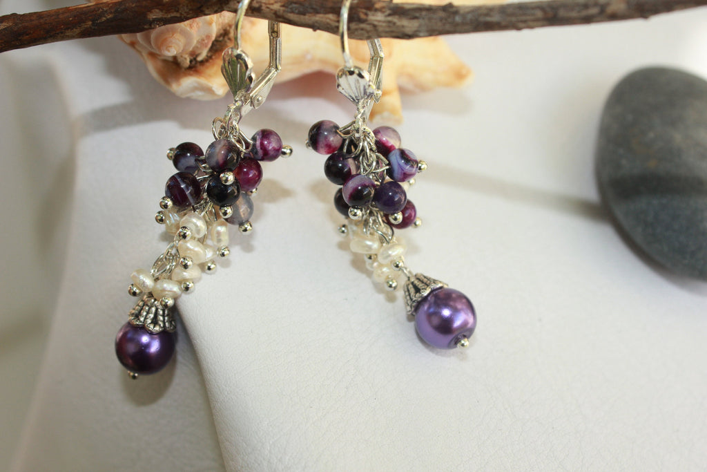 Amethyst Pearl Drop Earrings: Romantic Purple Dangle Jewelry February Birthstone