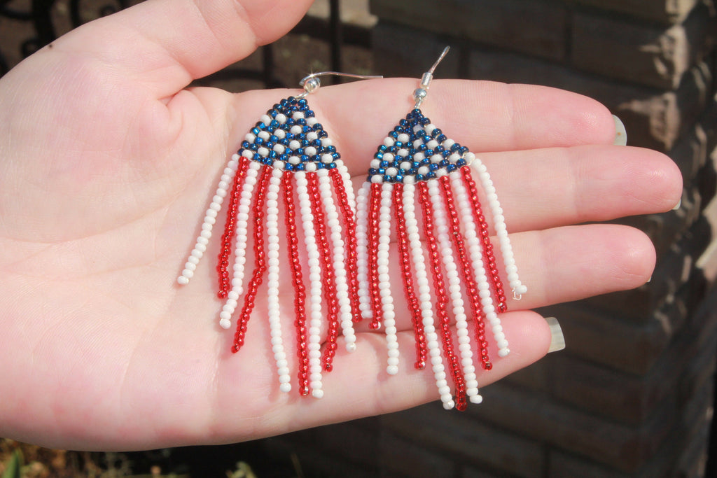 4th july earrings patriotic jewelry for women usa jewelry patriotic seed bead earrings Labor Day gift idea teacher fourth of july earrings