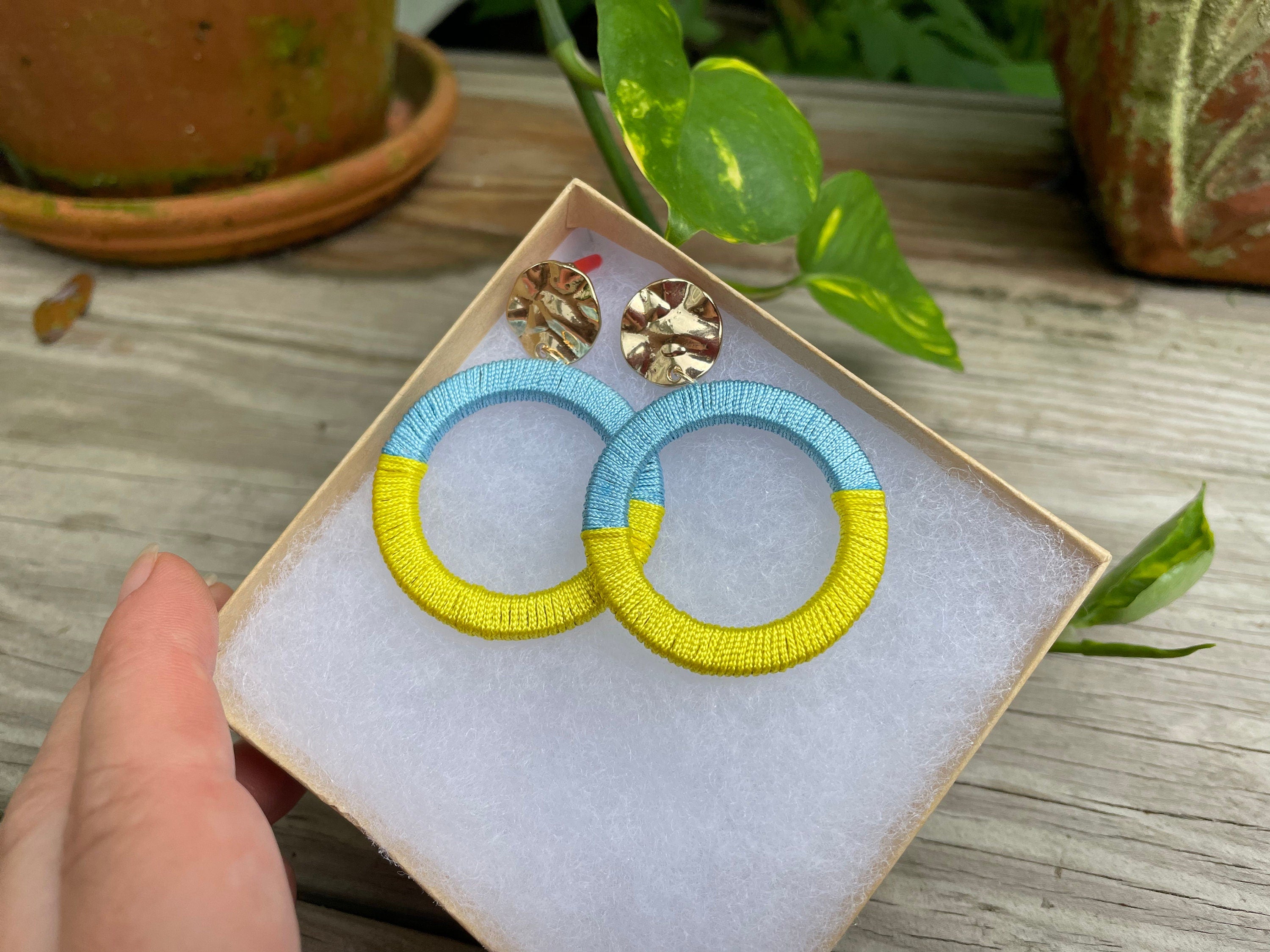 Blue and yellow Ukraine flag earrings, hoop earrings, ball earrings, Ukrainian earrings, Ukraine Jewelry, Ukraine gift, Ukraine seller