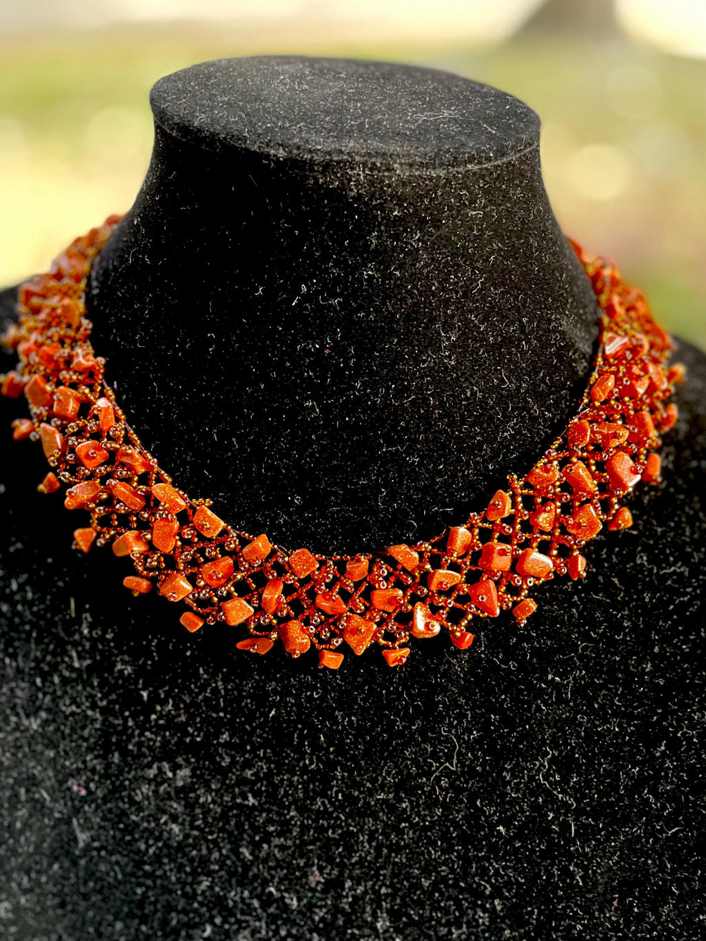 Goldstone Choker Necklace: Multi Strand Crystal Collar, Prom Bridal Jewelry