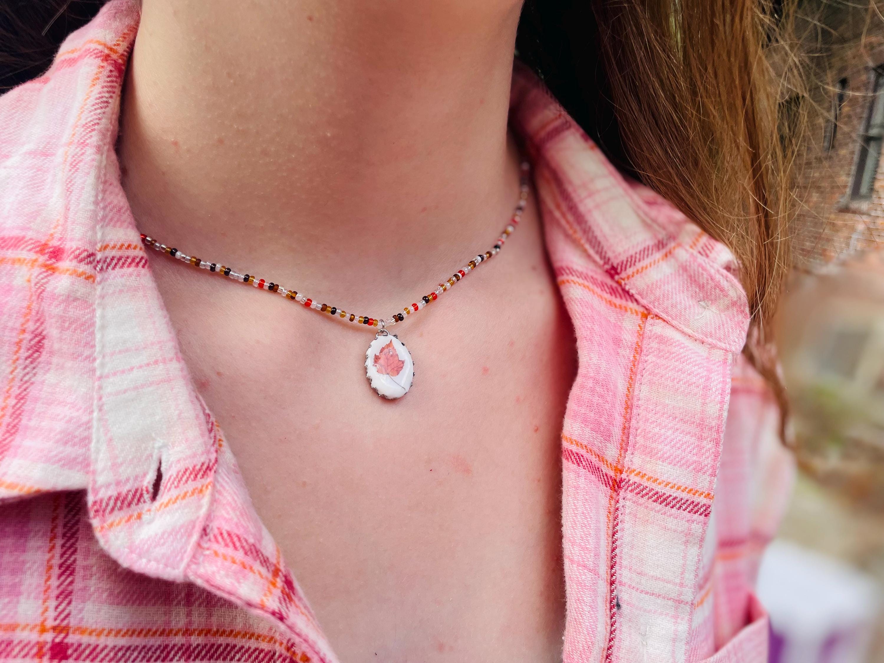 Dainty Seed Bead Choker: Handmade Cold Porcelain Fruit Charm Necklace