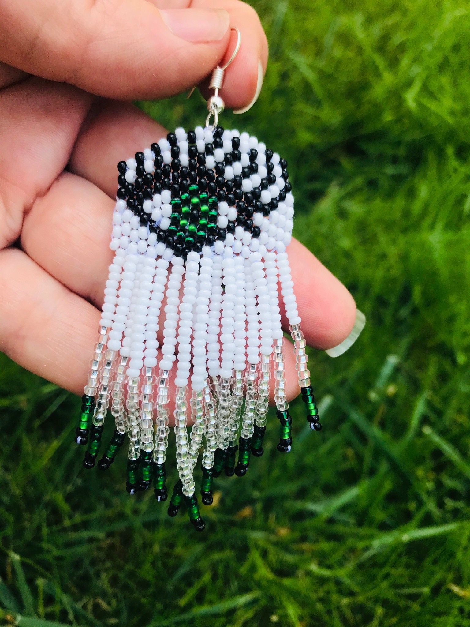 Evil eye earrings, long beaded earrings, Custom eyes color Earrings, white seed bead Earrings fringe, best friend personalized holiday gift
