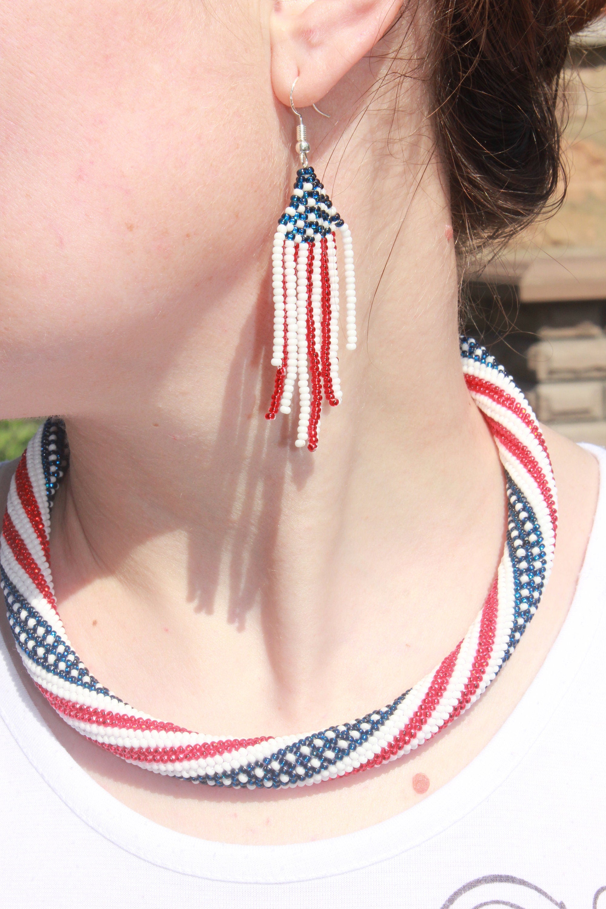 4th july earrings patriotic jewelry for women usa jewelry patriotic seed bead earrings Labor Day gift idea teacher fourth of july earrings