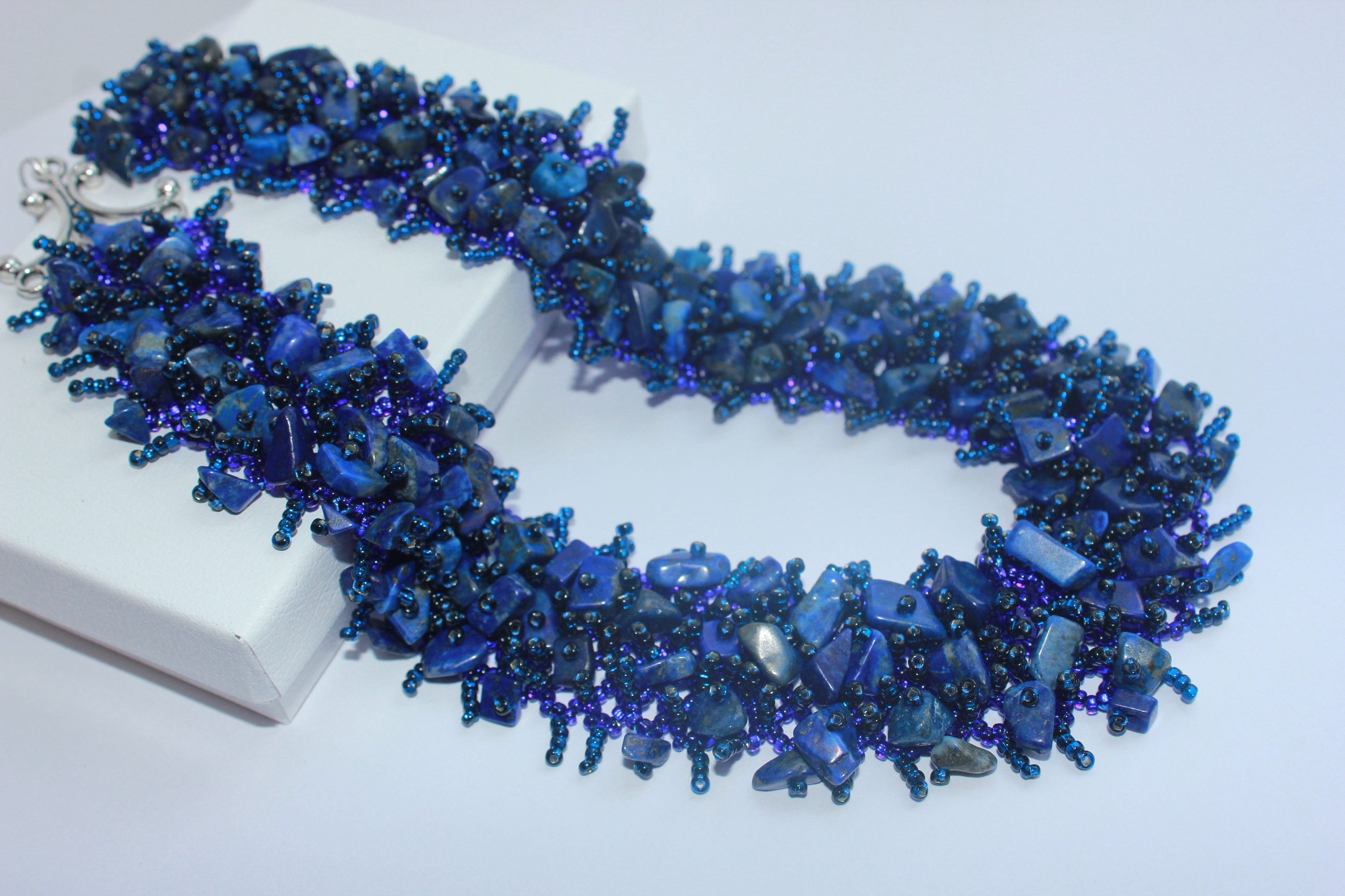 Lapis Lazuli Necklace Collar Choker: Personalized Pressed Flower Initial Charm, September Birthstone