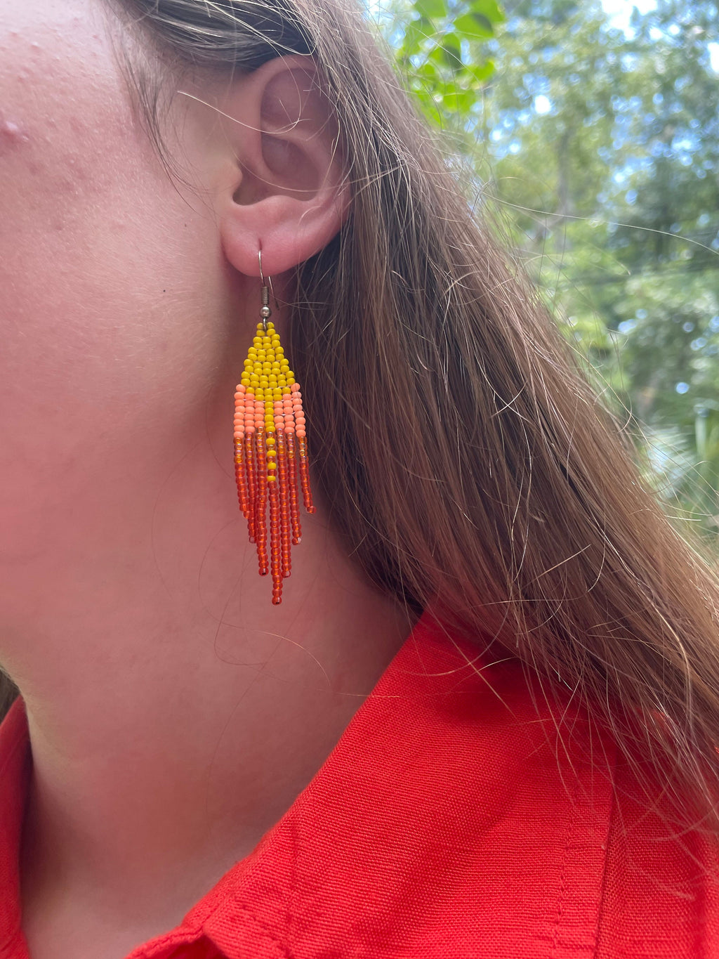 Handmade Ombre Seed Bead Fringe Earrings: Boho Dangle Jewelry