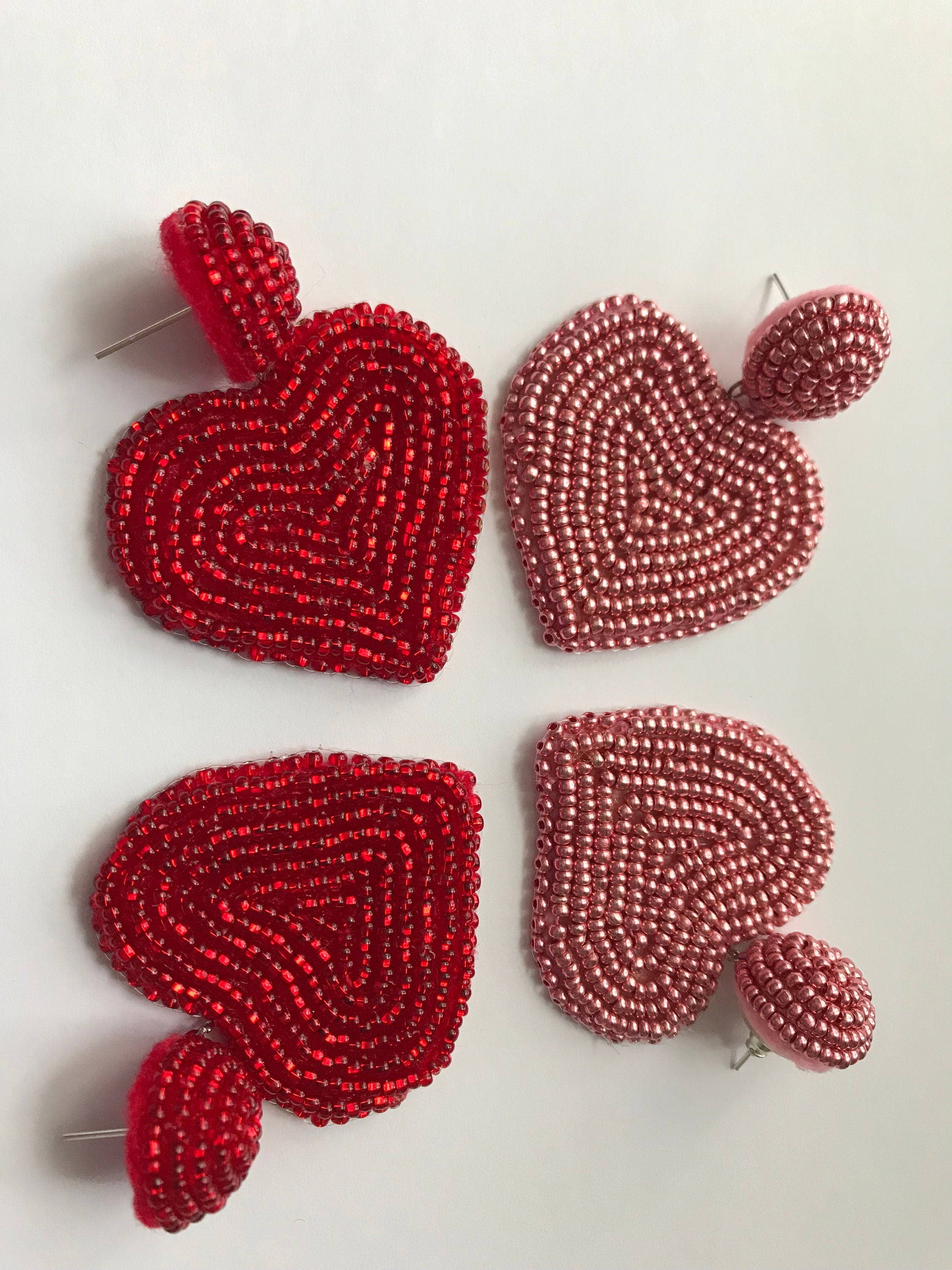 Earrings. Blue Heart earrings, dangle earrings, heart clip on earrings, Statement jewelry handmade, Valentine gift for her, heart embroidery