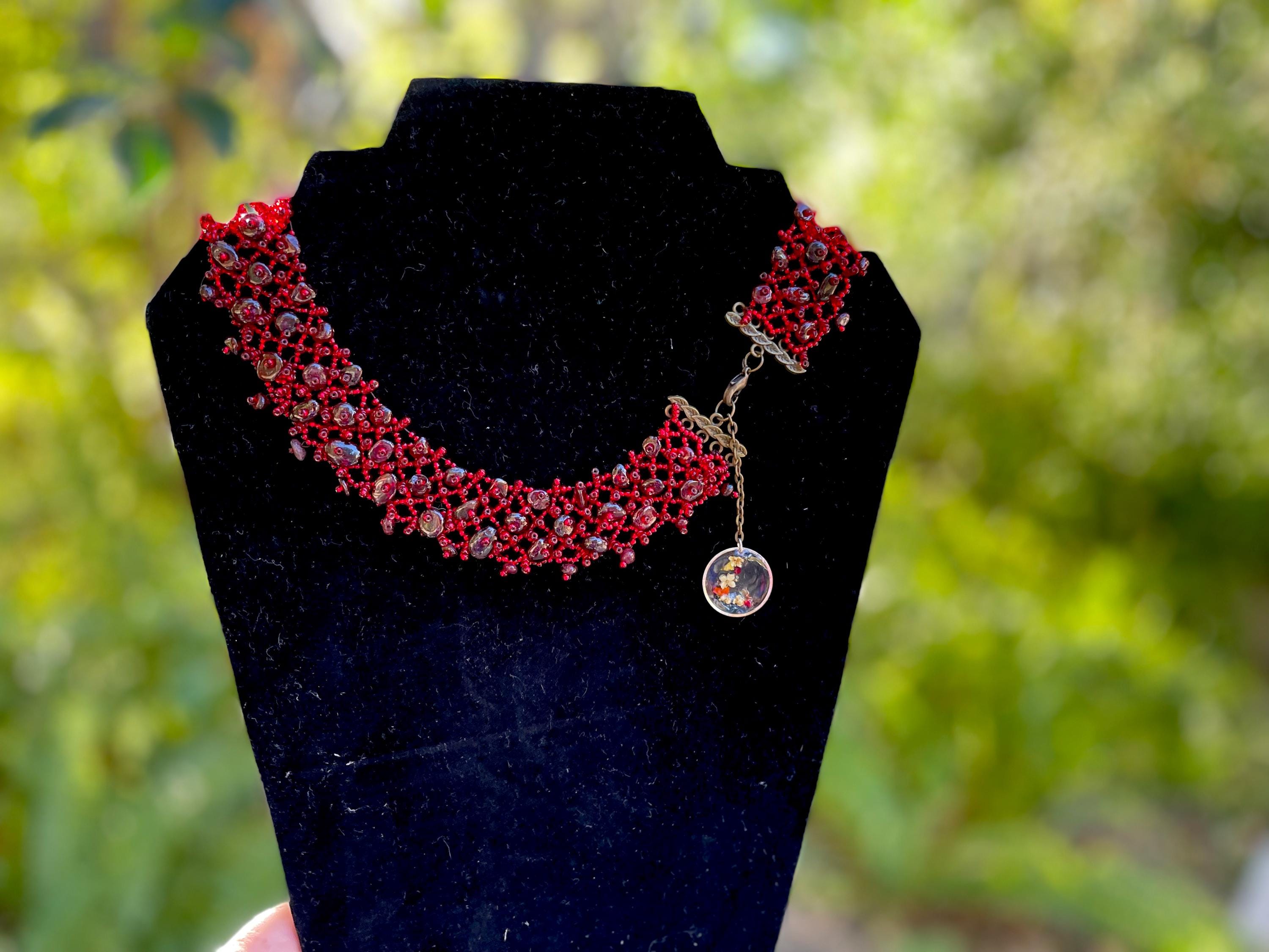 Garnet Beaded Choker Necklace: Personalized Initial, January Birthstone