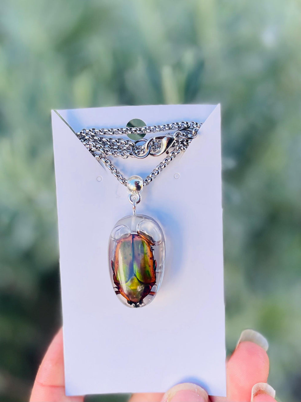 Real Green Chafer Beetle Pendant | Witchy Insect Necklace | Ethically Sourced Specimen Jewelry for him
