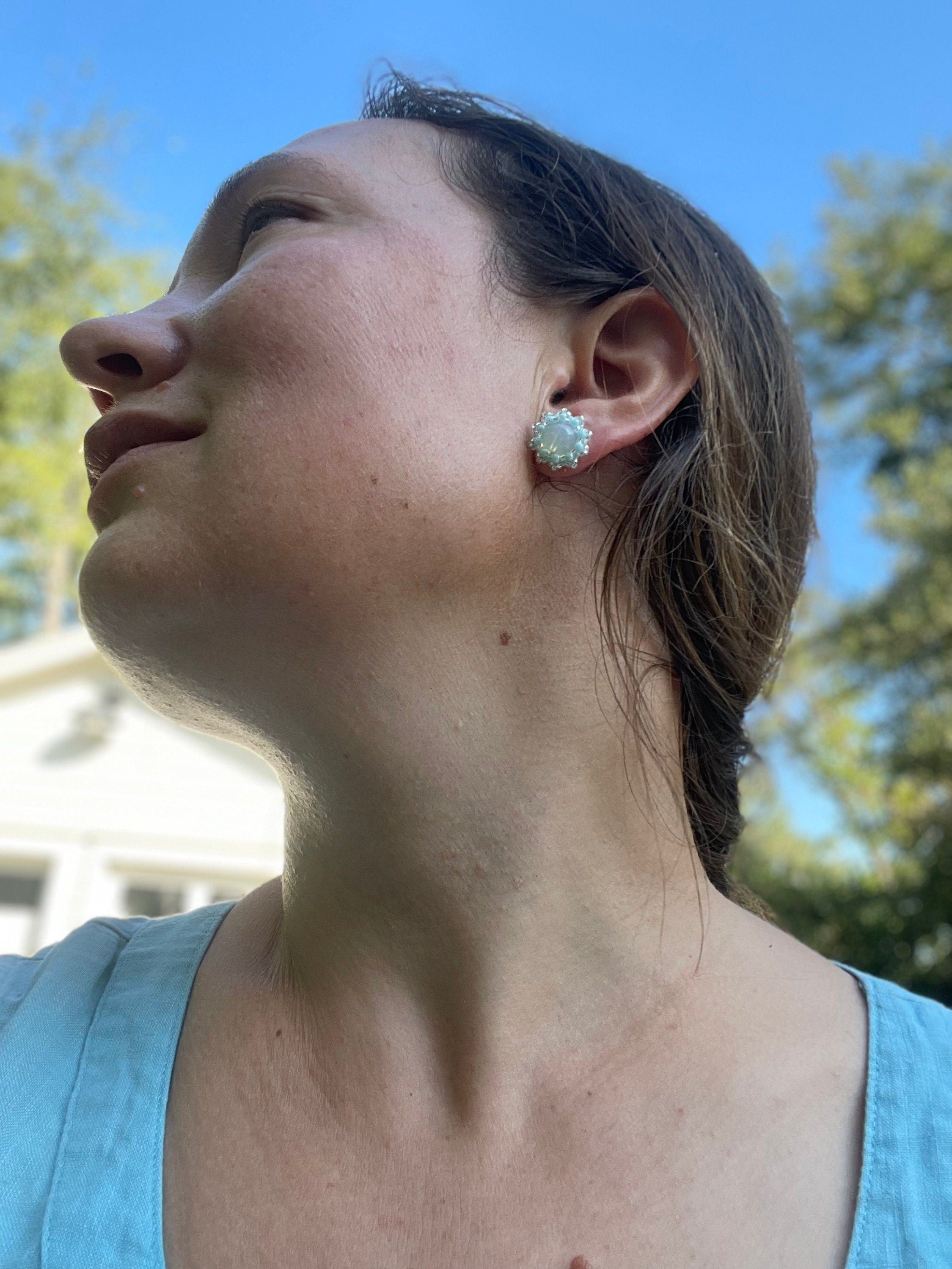 opal stud earrings, moonstone gemstone stud earrings, custom stud earrings, surgical steel stud earrings beaded, minimalist earrings wedding