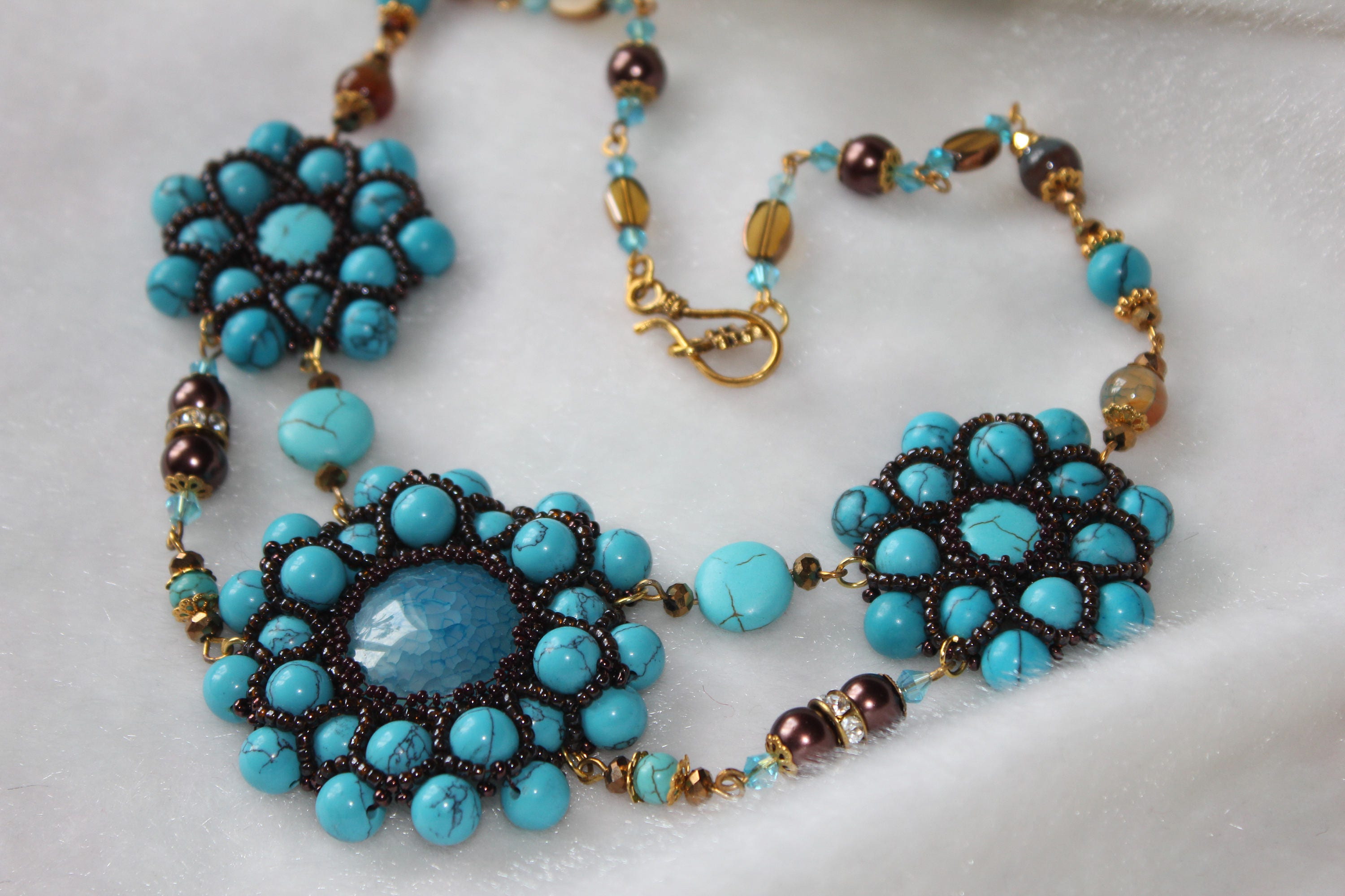 Turquoise Statement Necklace: Chunky Beaded Beadwork Jewelry