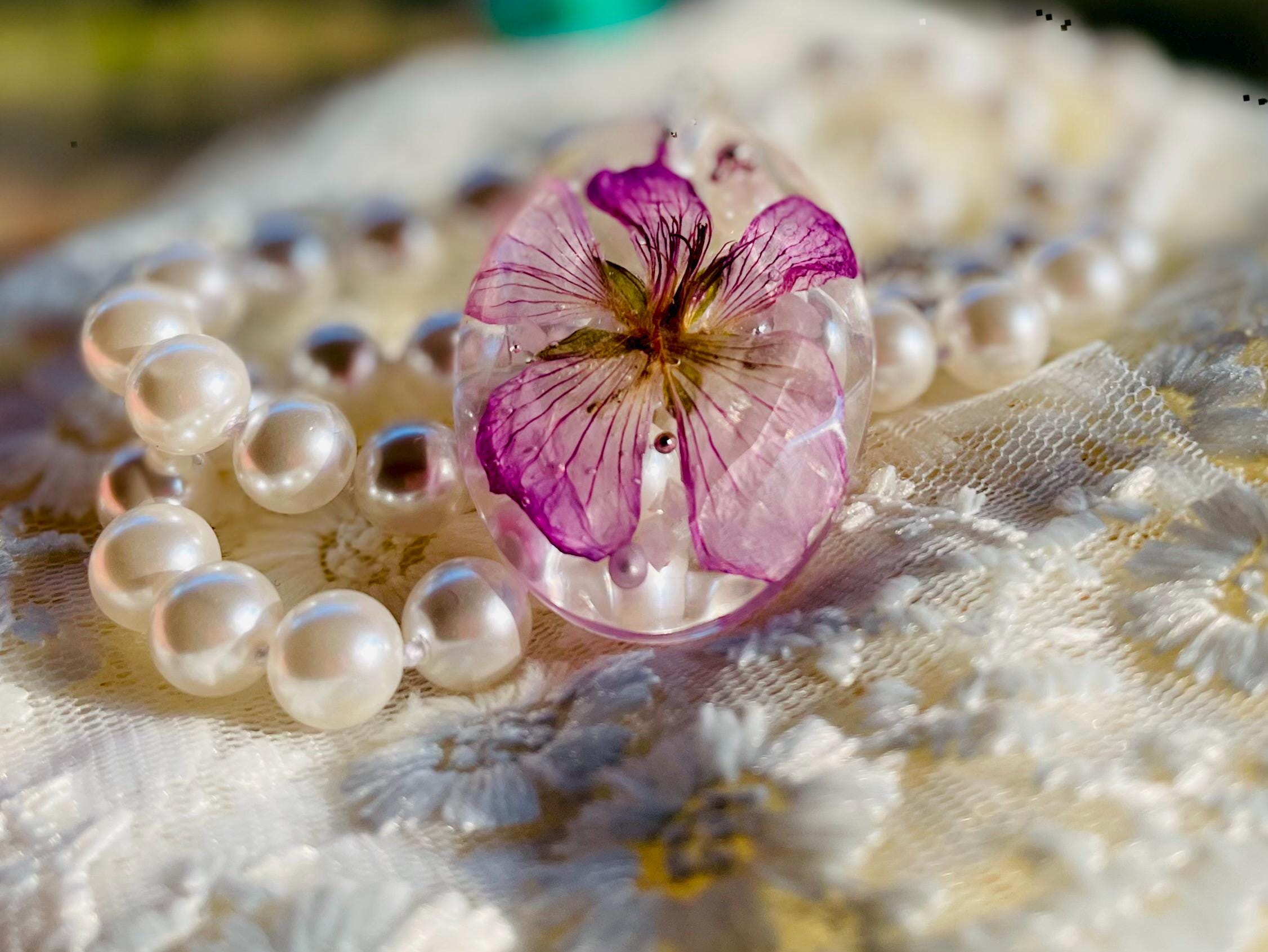 March Birth Flower Pearl Necklace: Cherry Blossom Rose Quartz Pendant