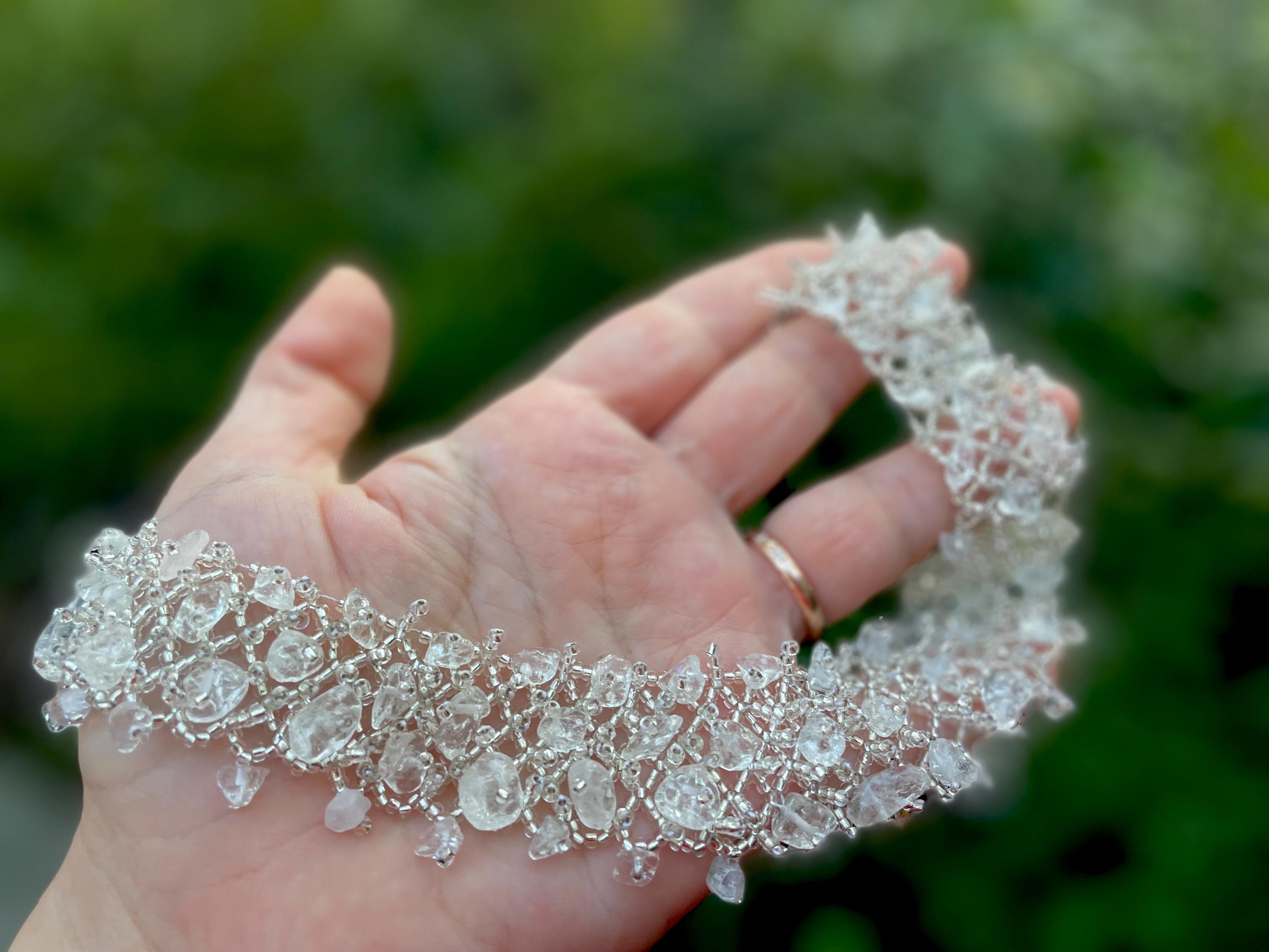 Crystal Bridal Choker: Raw Quartz Victorian Wedding Beaded Necklace Collar