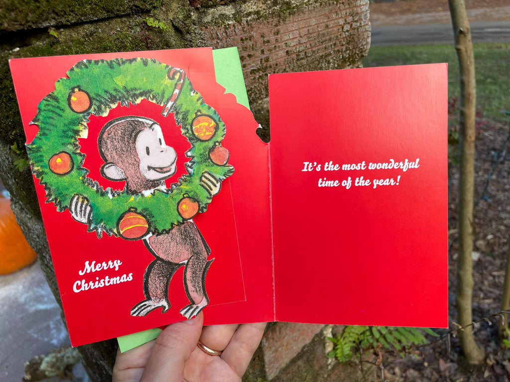 Curious George Christmas Card Boxed Funny Holiday Greeting Card with Monkey and Christmas Wreath It’s the Most Wonderful Time of the Year