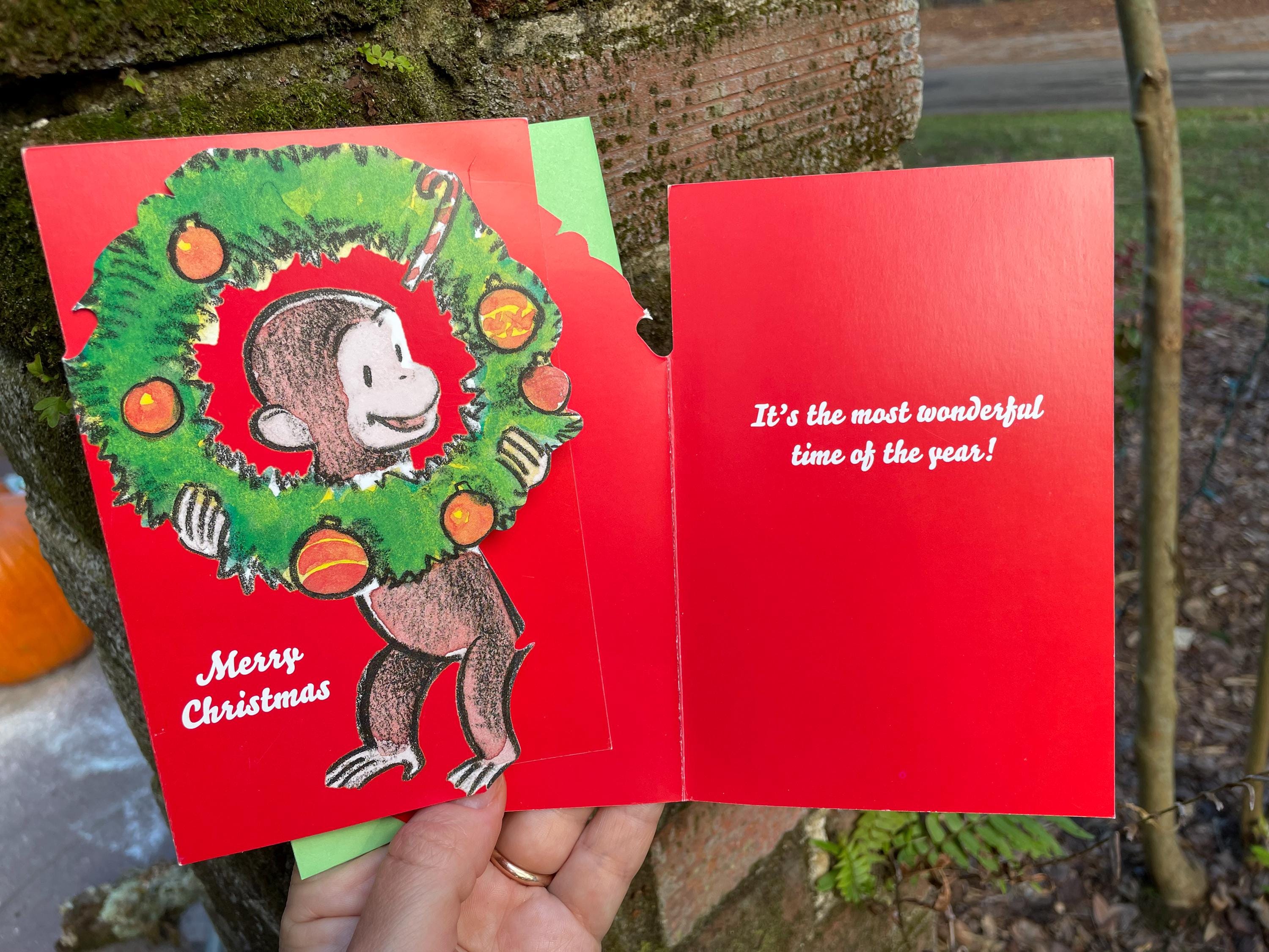Curious George Christmas Card Boxed Funny Holiday Greeting Card with Monkey and Christmas Wreath It’s the Most Wonderful Time of the Year